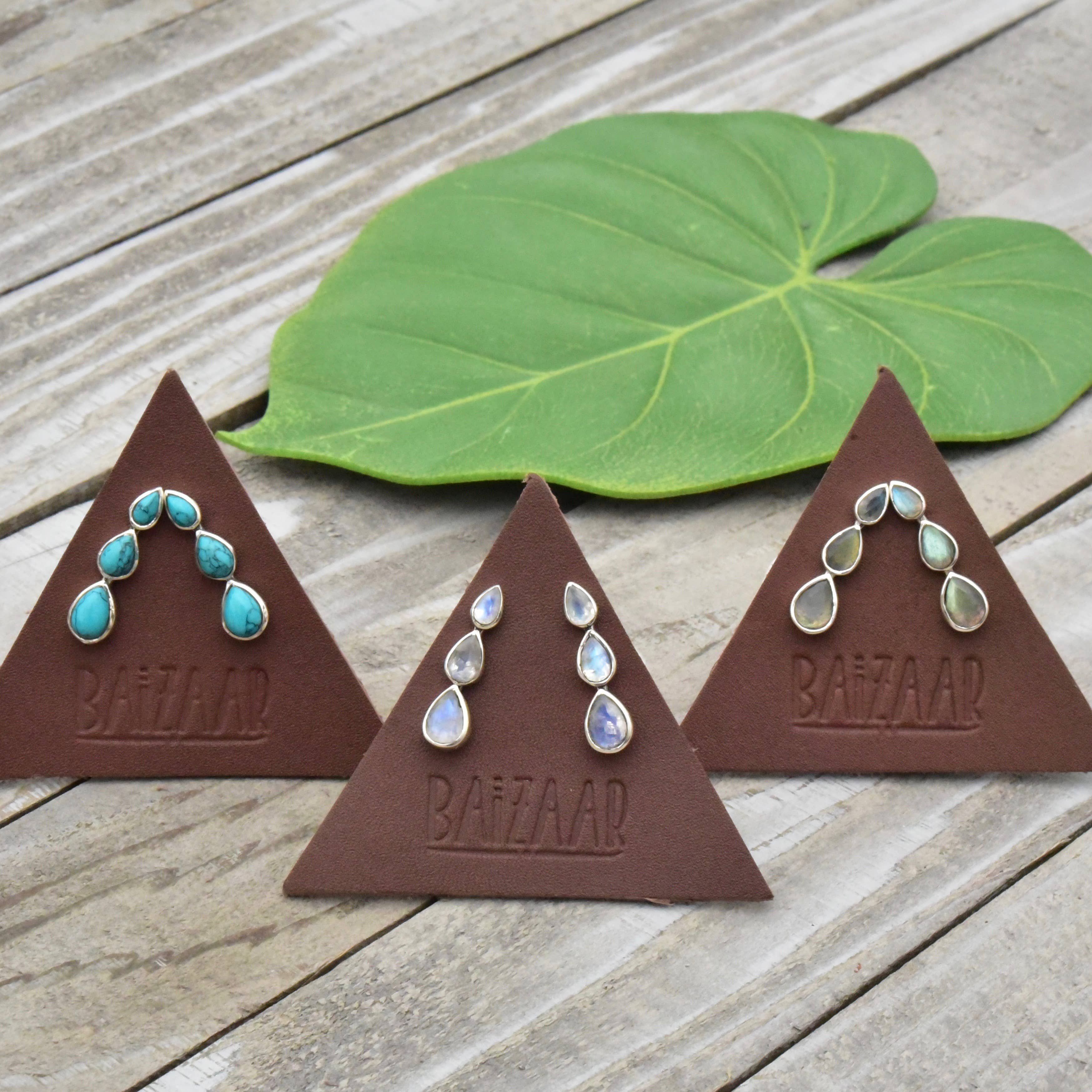 Triple Teardrop Faceted Stone Brass Ear Climber