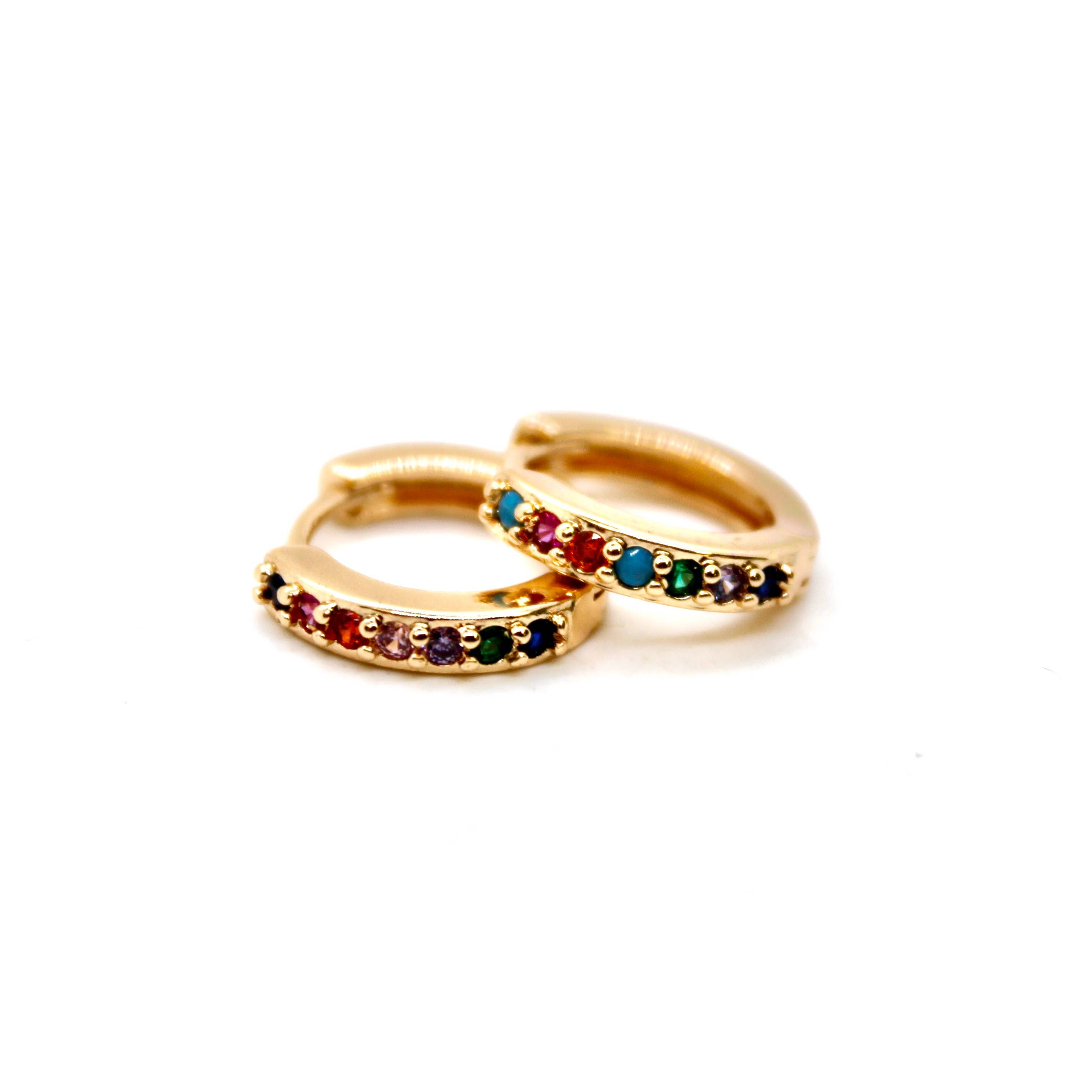 Rainbow Rhinestone Mini Huggie Earrings - E4-404