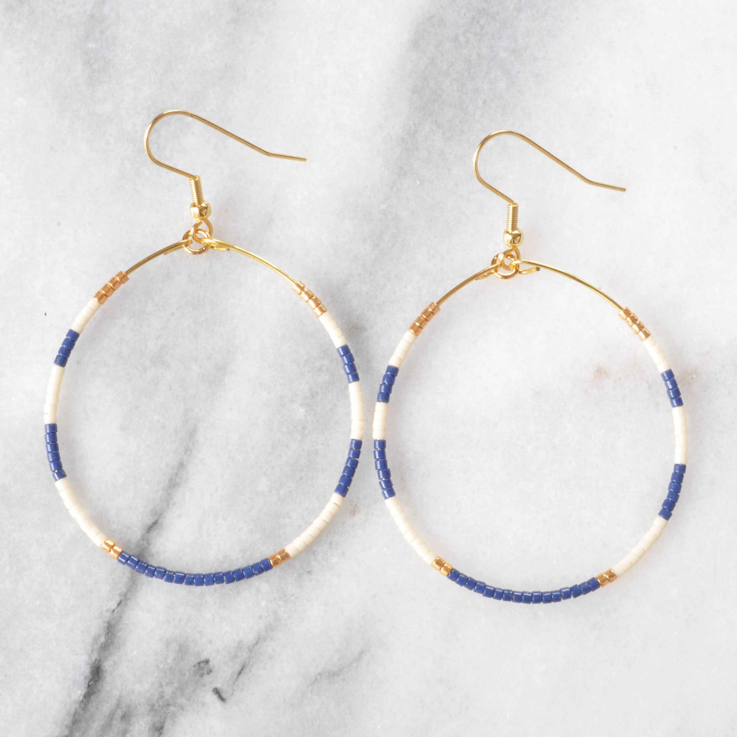 Large Gold Beaded Dangle Hoop Earrings