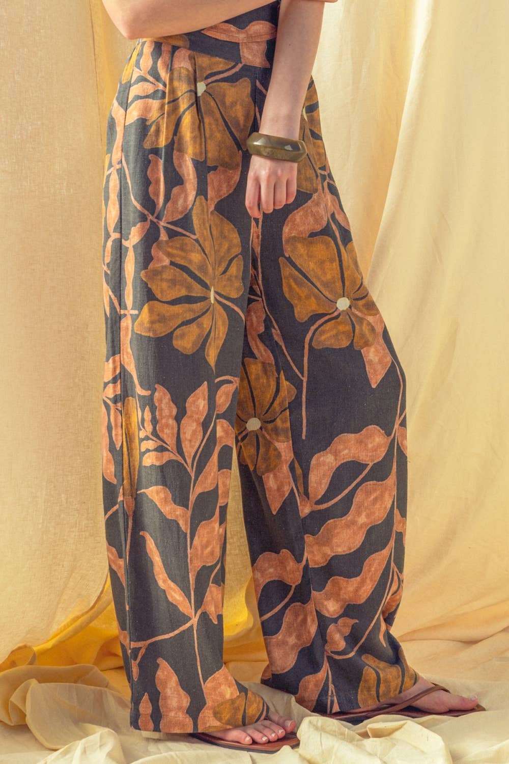 P5980ST   MULTI PRINT LINEN WIDE LEG PANTS