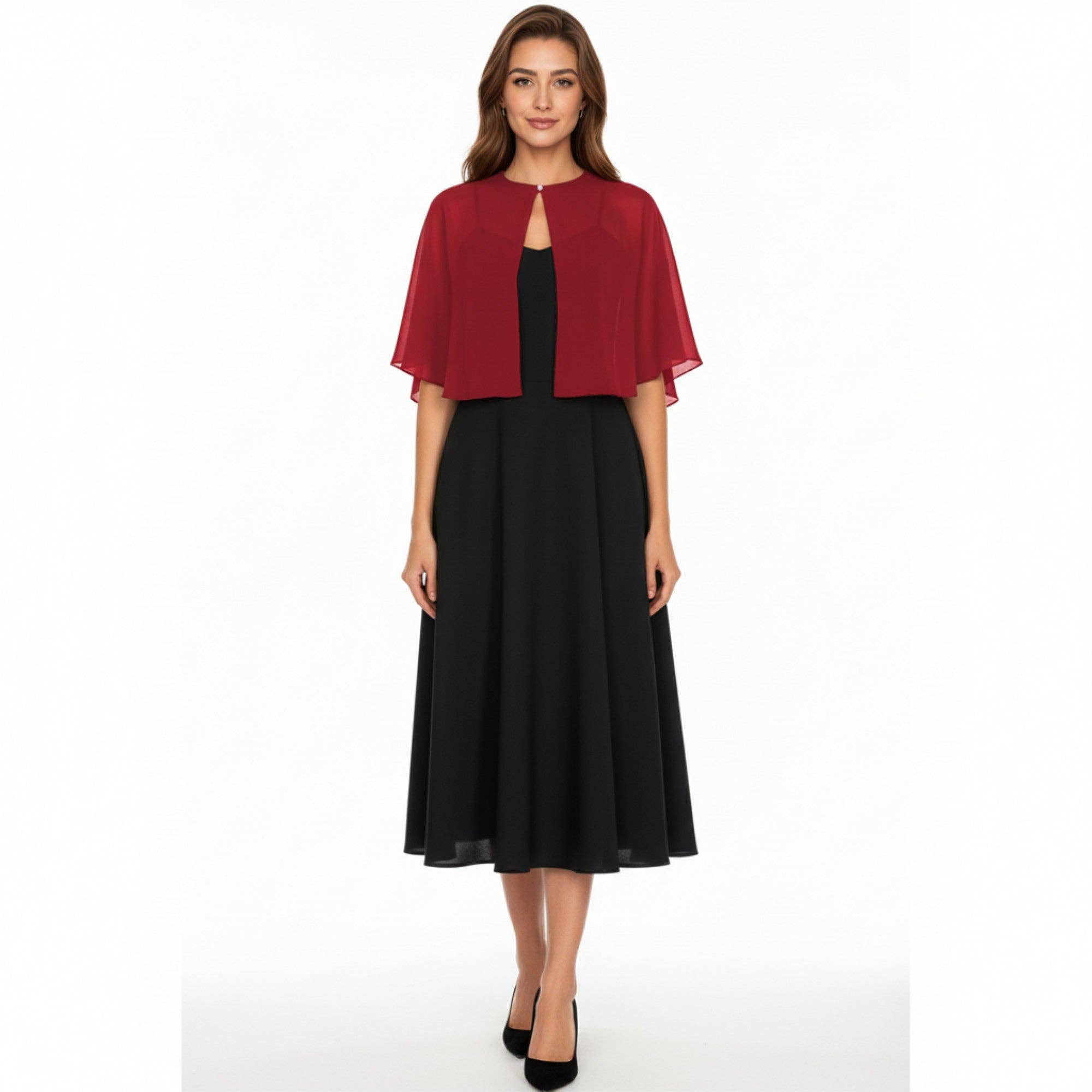Sheer Flutter Sleeve Capelet Topper with Flowing Layered Sil