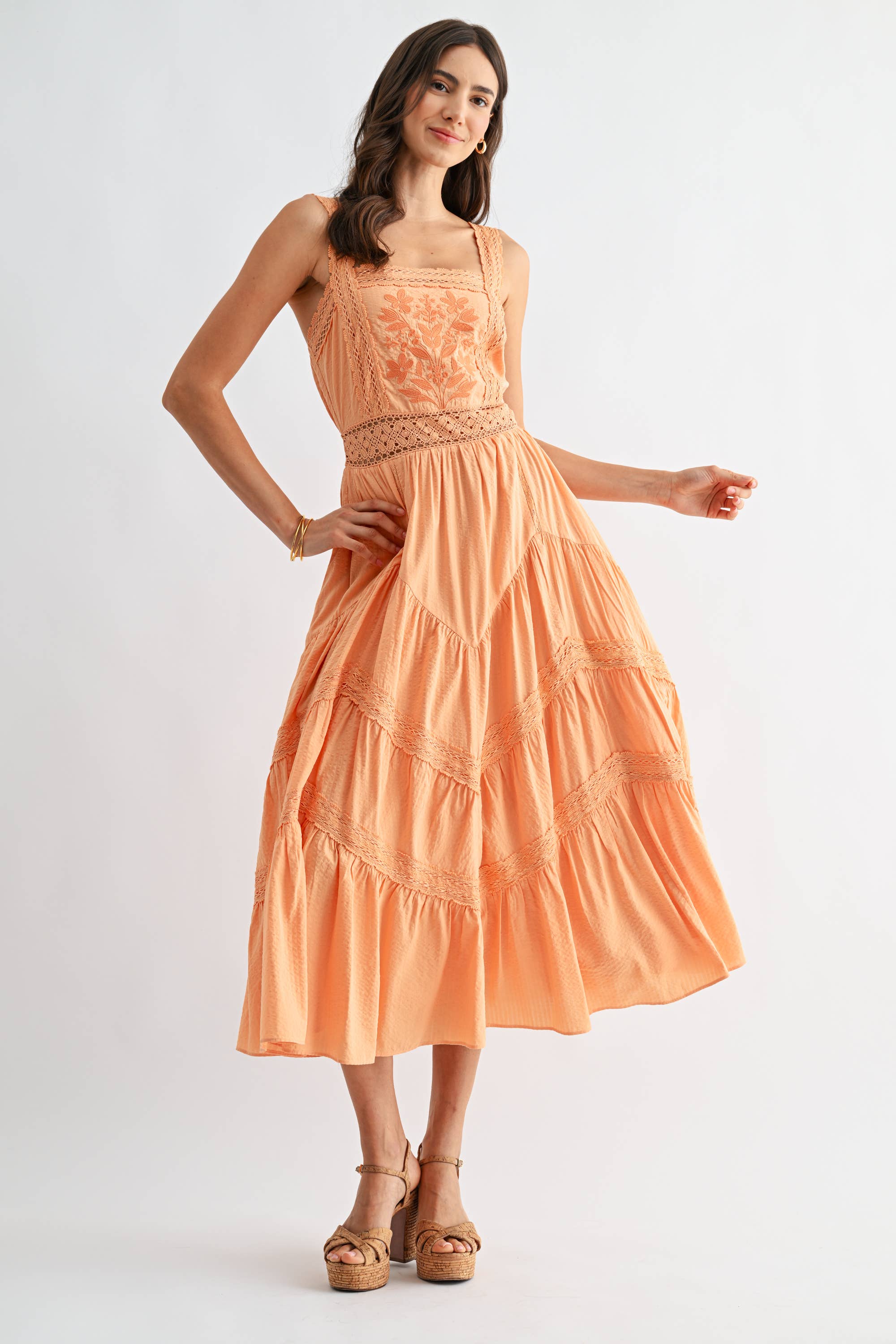 CD10389J Embroidered SundressBreezy Boho Midi Dress