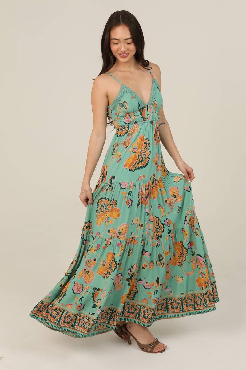 Wild Bloom Tie-Back Maxi Dress