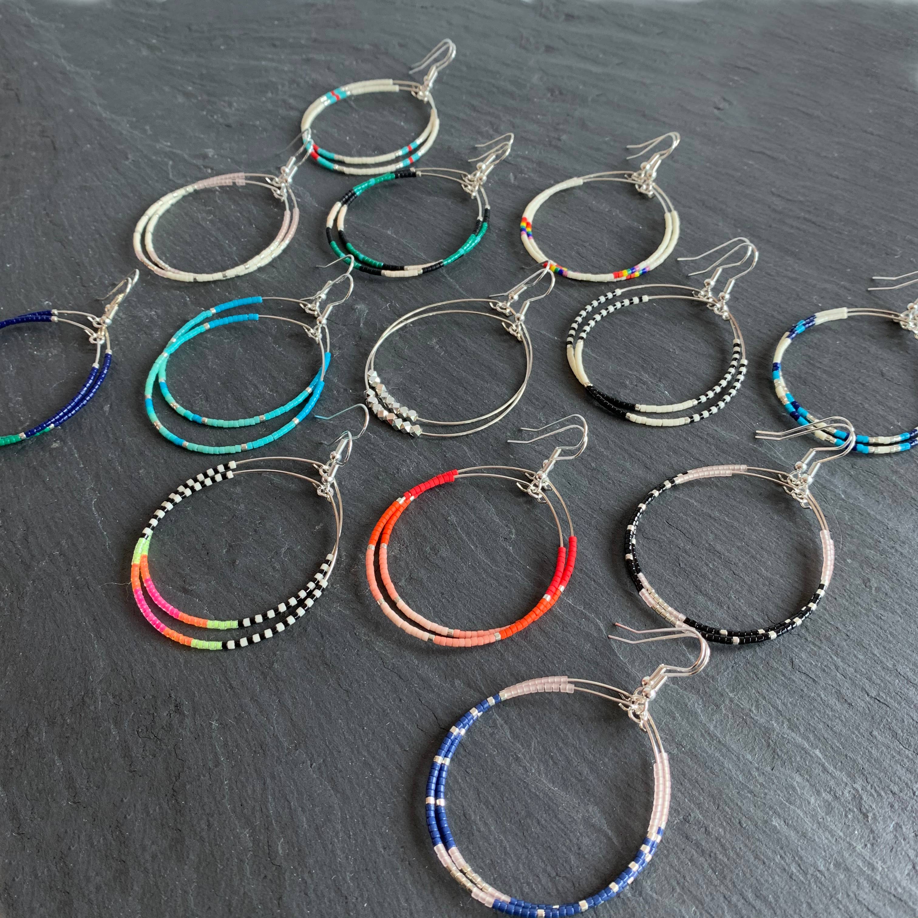 Silver Beaded Hoop Earrings
