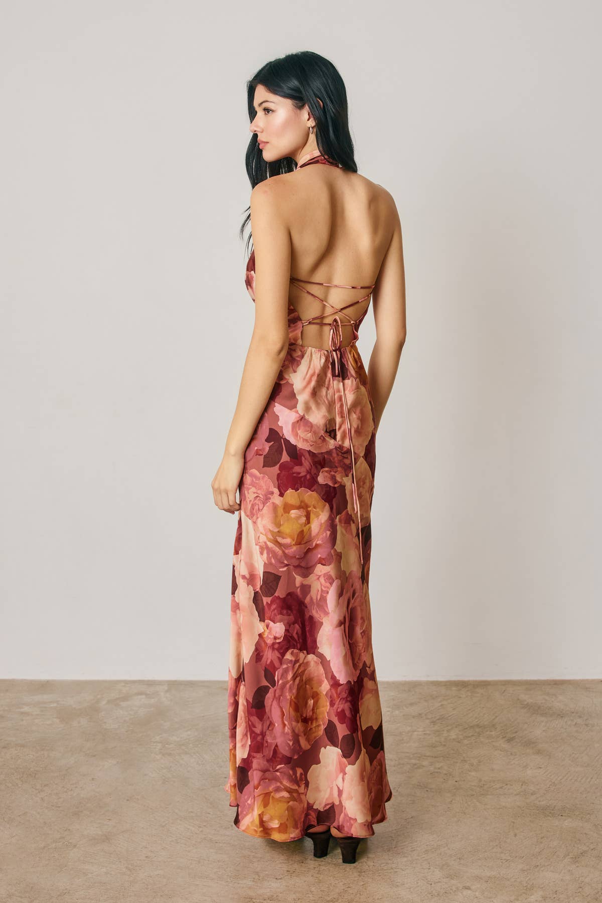 Floral Draped Halter Neck Maxi Dress