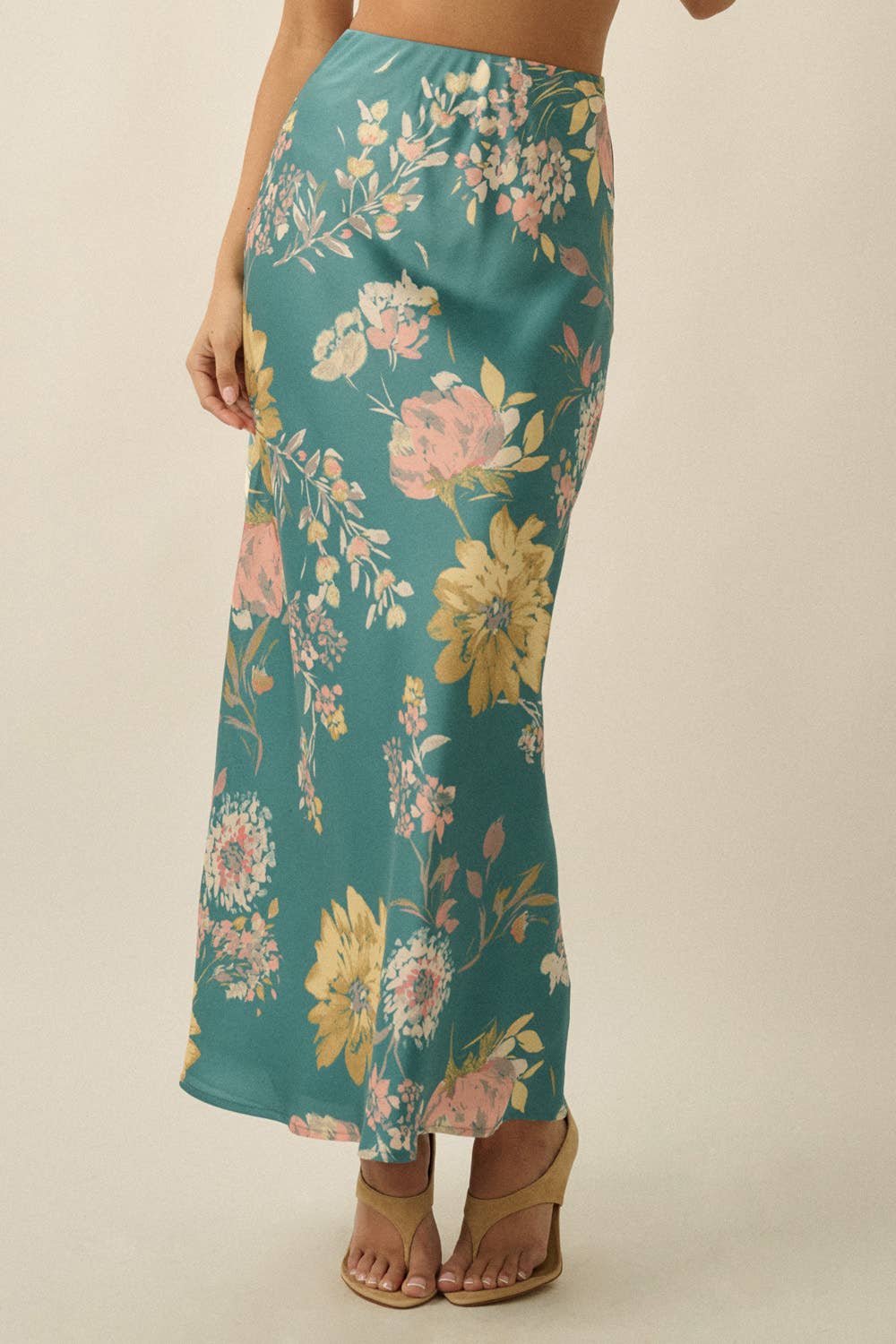 Textured Floral-Print Bias-Cut Maxi Skirt