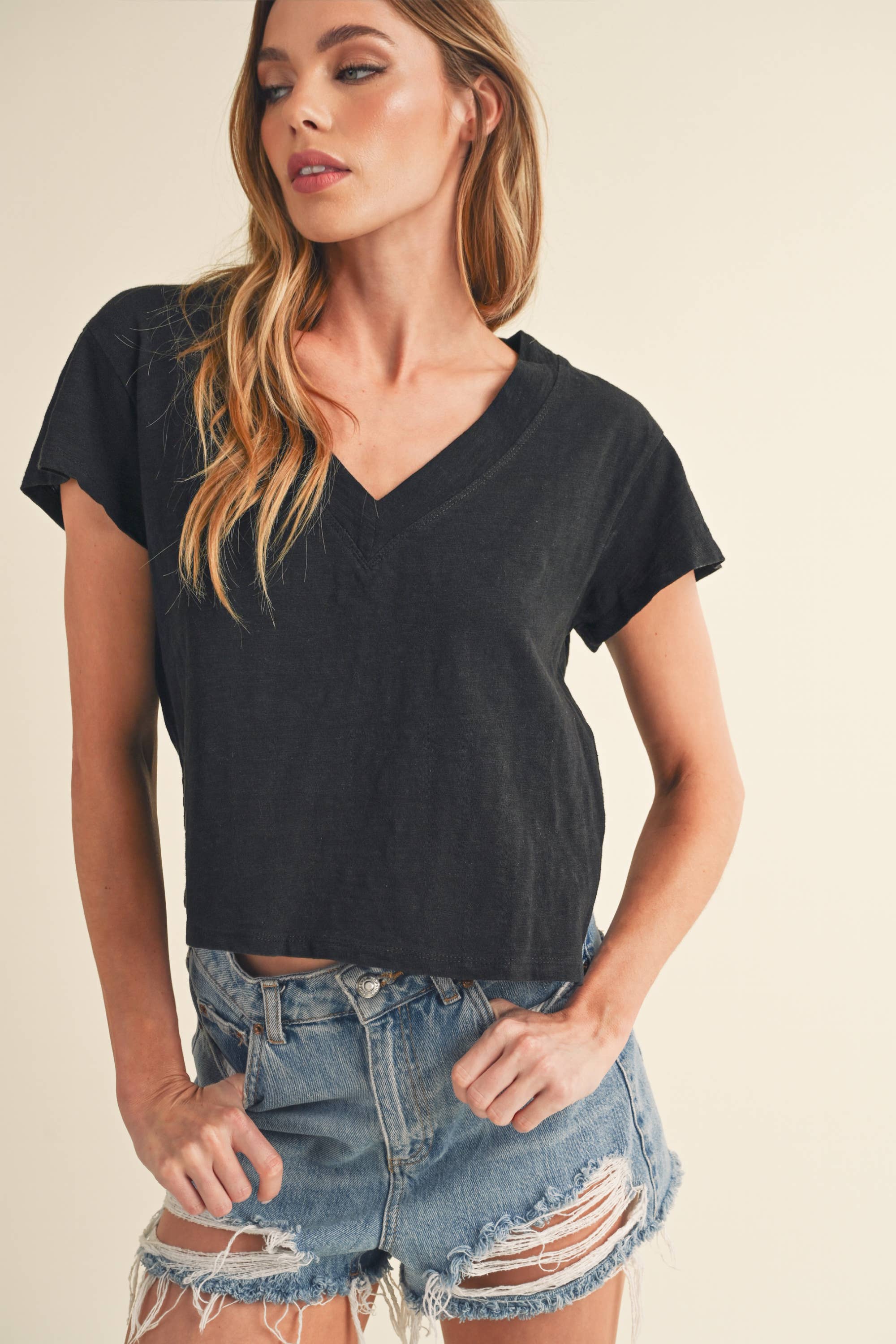 8281DK Til V-Neck Baby Top: Oat / Contemporary / S