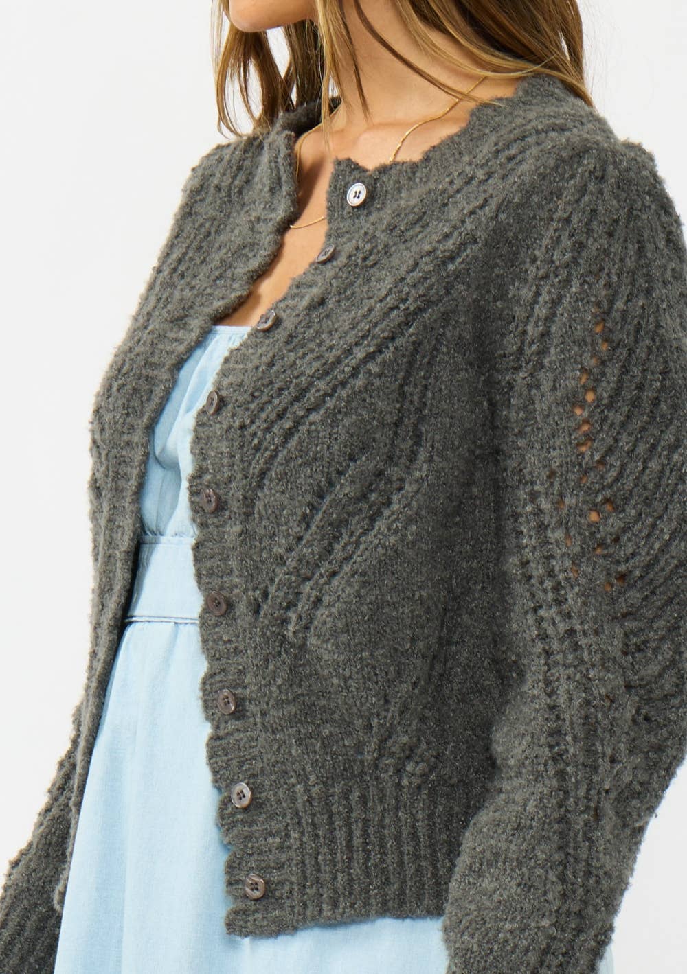 Pointelle Knit Sweater Cardigan