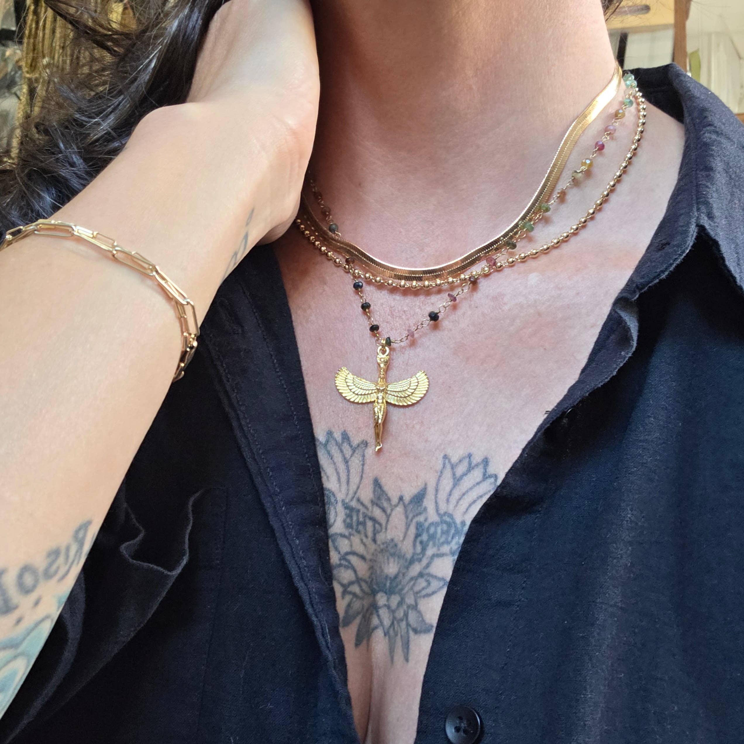 Winged Egyptian Goddess Isis: Tourmaline + Turquoise