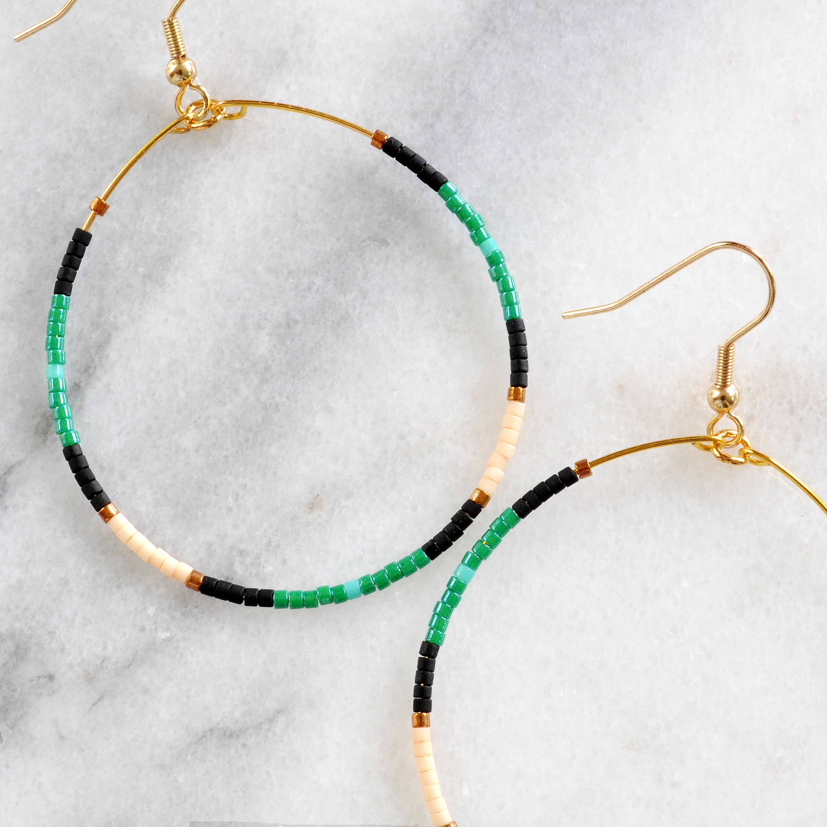 Large Gold Beaded Dangle Hoop Earrings