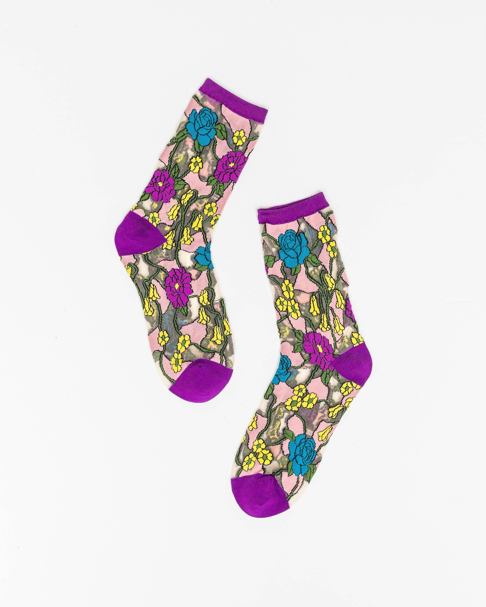 Stain Glass Floral Sheer Crew Sock