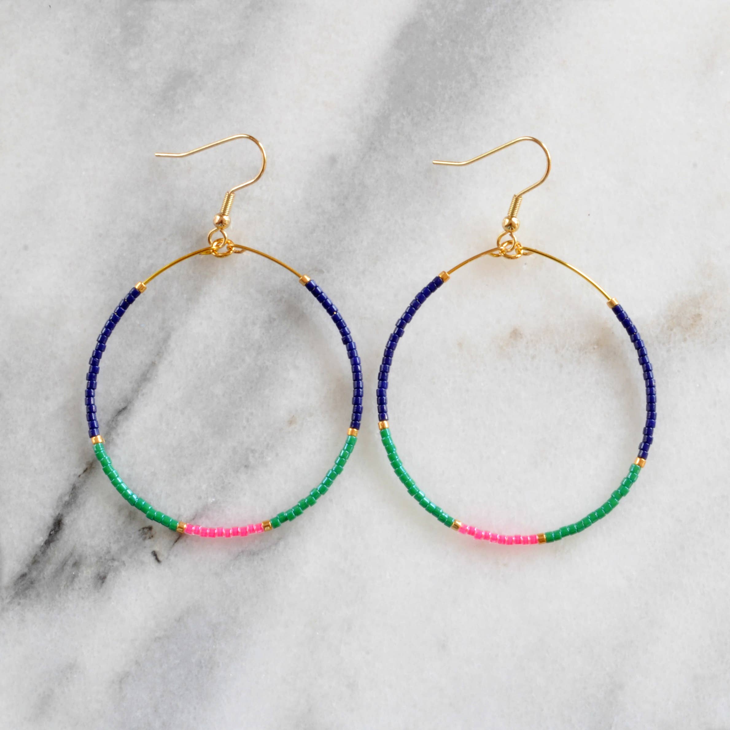 Large Gold Beaded Dangle Hoop Earrings