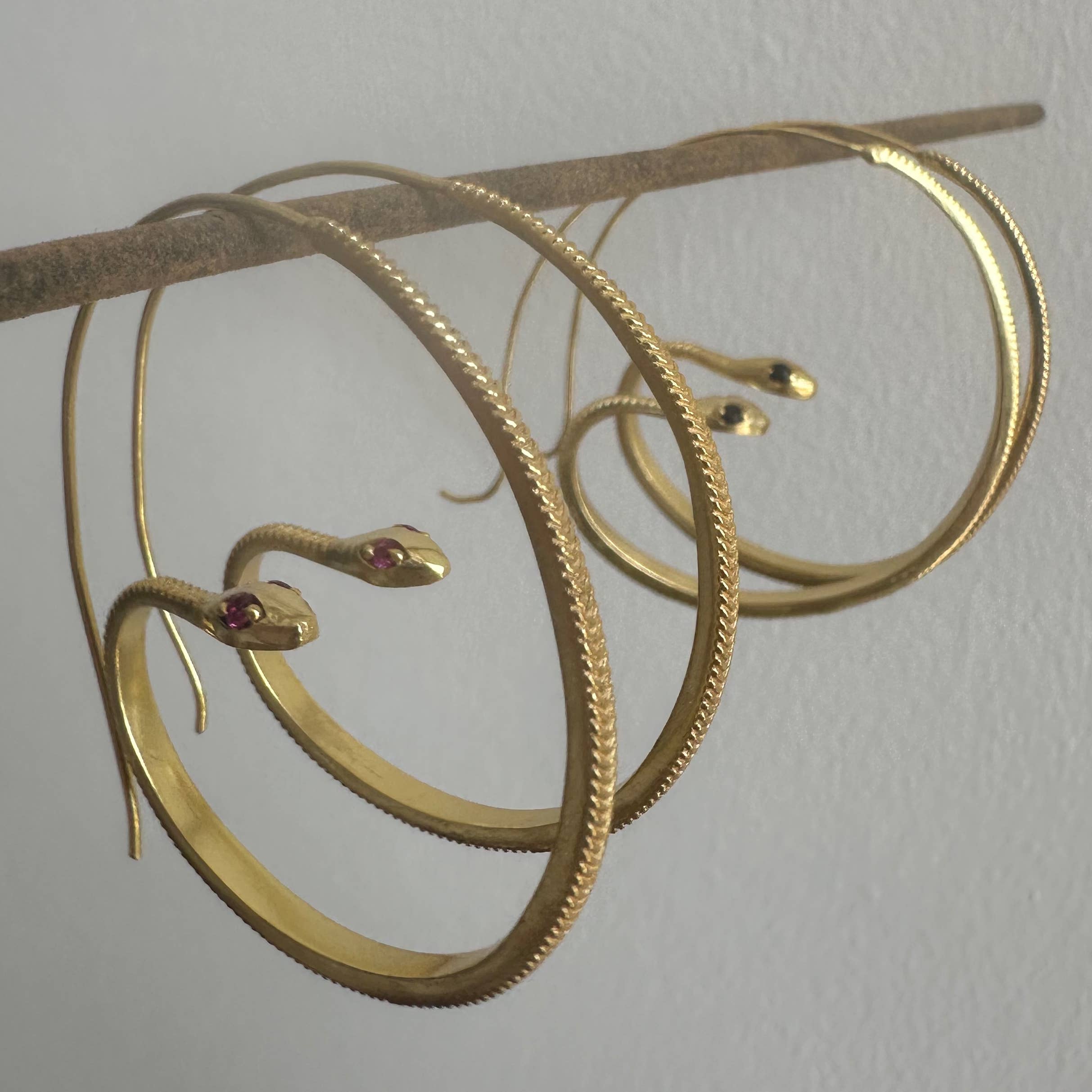 Pink Zircon Eyes Snake Hoops