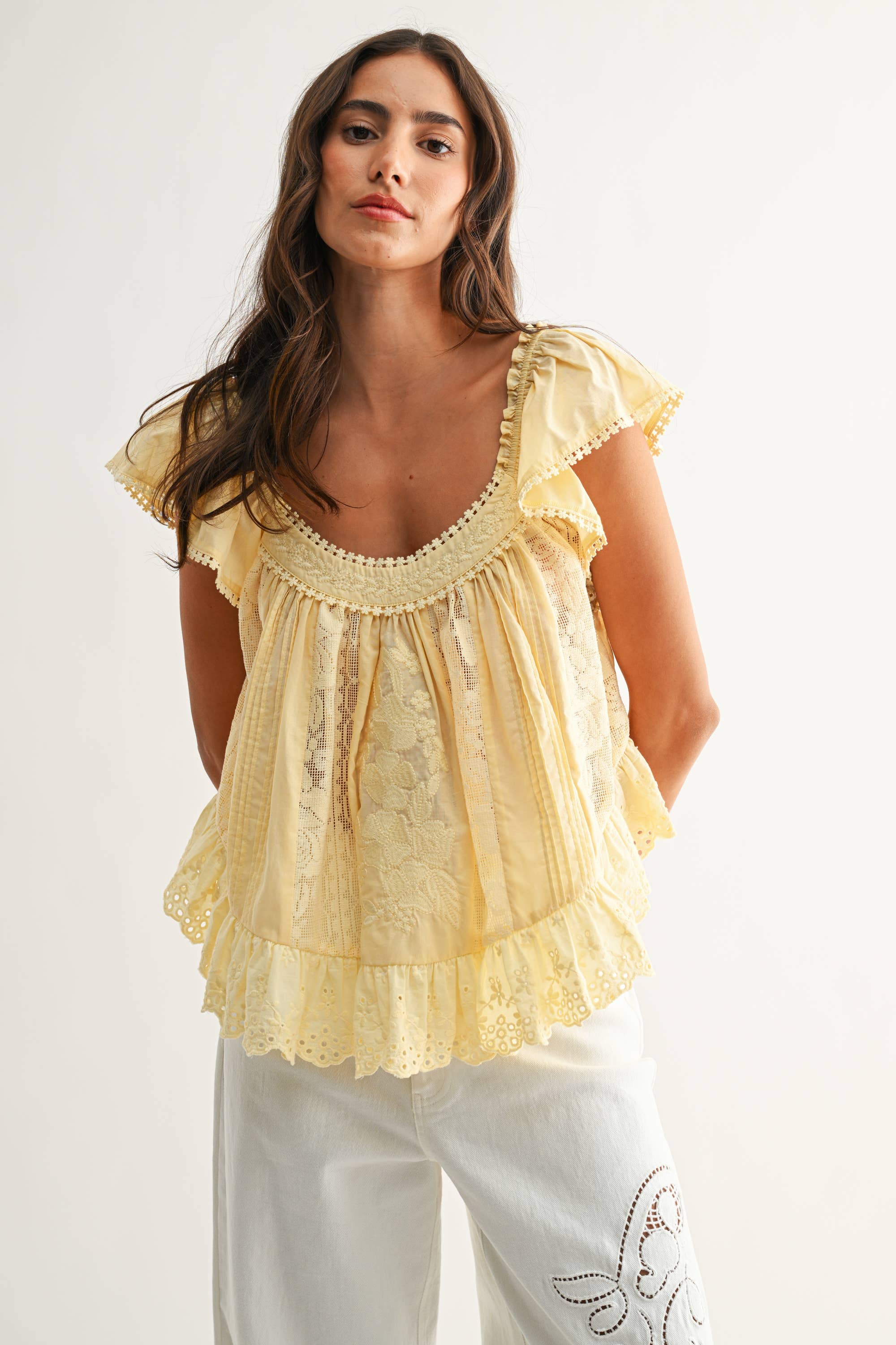 Sleeveless Embroidered Lace Blouse