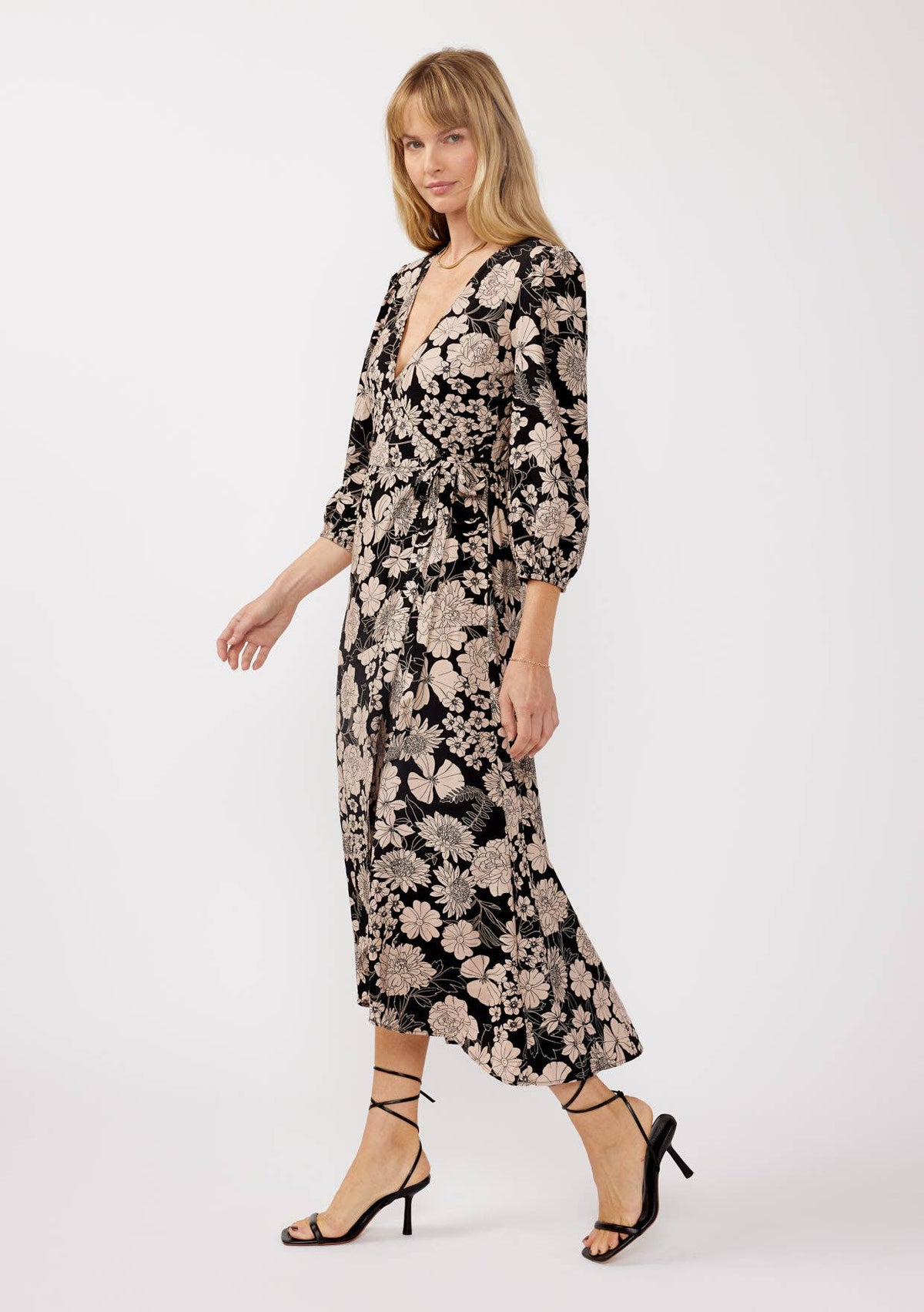 3/4 Sleeve Rayon Wrap Maxi Dress
