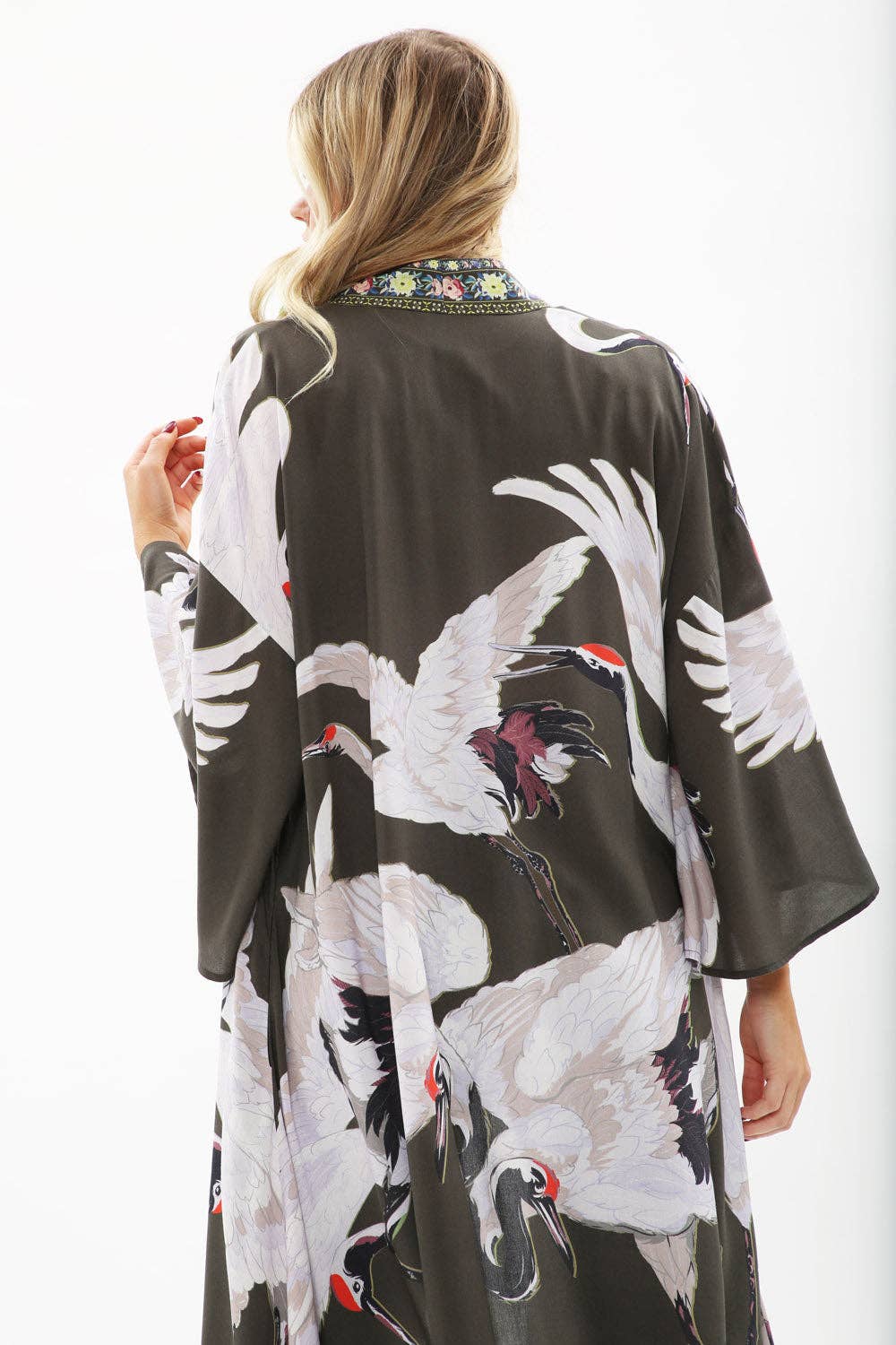 Story of the Crane Kimono - Charcoal | Bohemian Coverup Robe