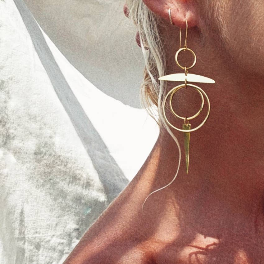 Brass hoop small light chandelier earrings handmade solstice