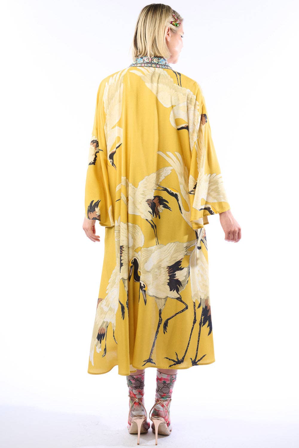 Story of the Crane Kimono - Mustard | Bohemian Coverup Robe