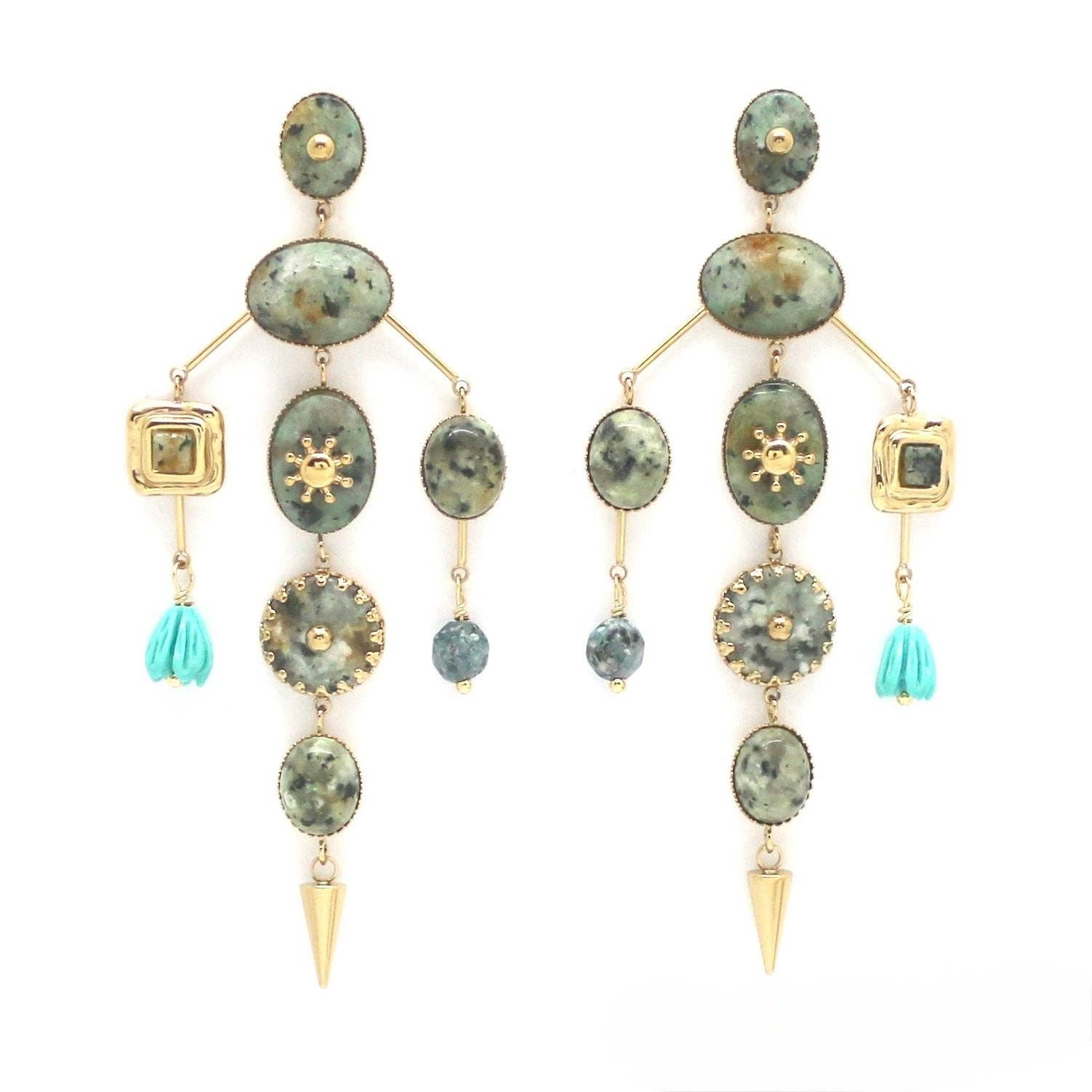 Museum Style Artsy African Turquoise Stone Mobile Earrings - E4-434