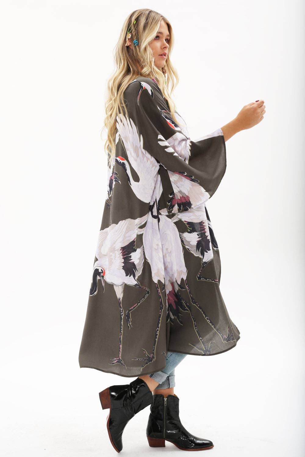 Story of the Crane Kimono - Charcoal | Bohemian Coverup Robe