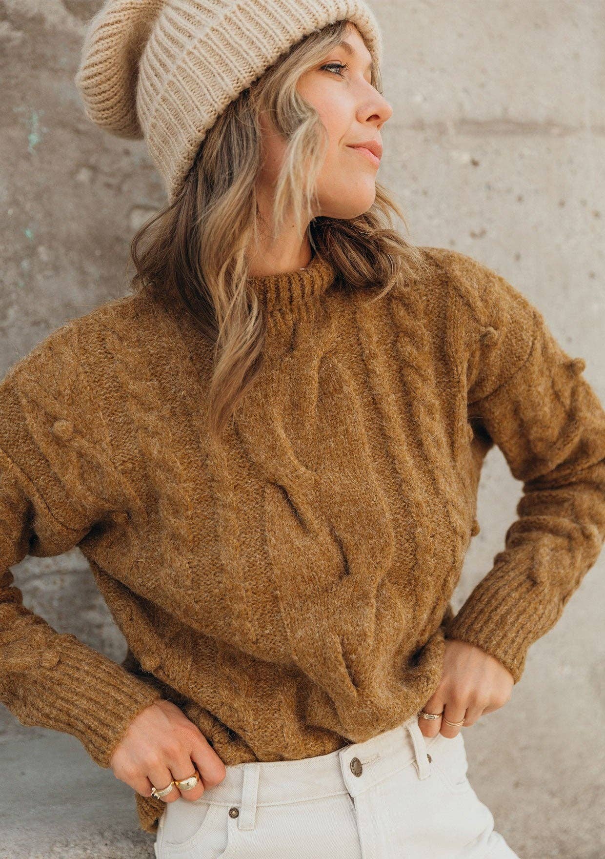 Cable Knit Mock Neck Cozy Sweater