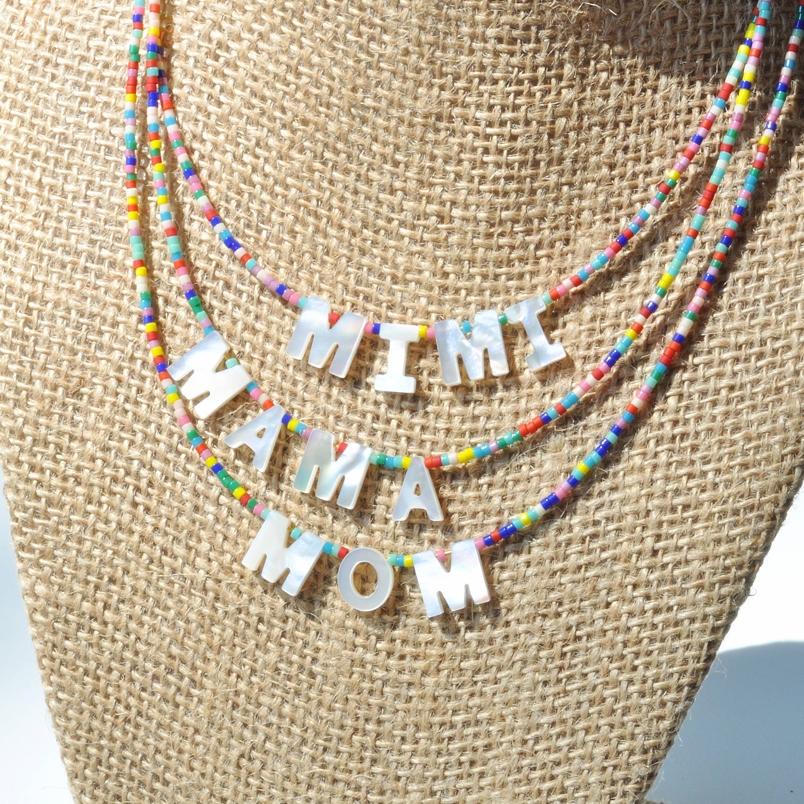Mama & Mom Necklaces with Mother-of-Pearl Letters