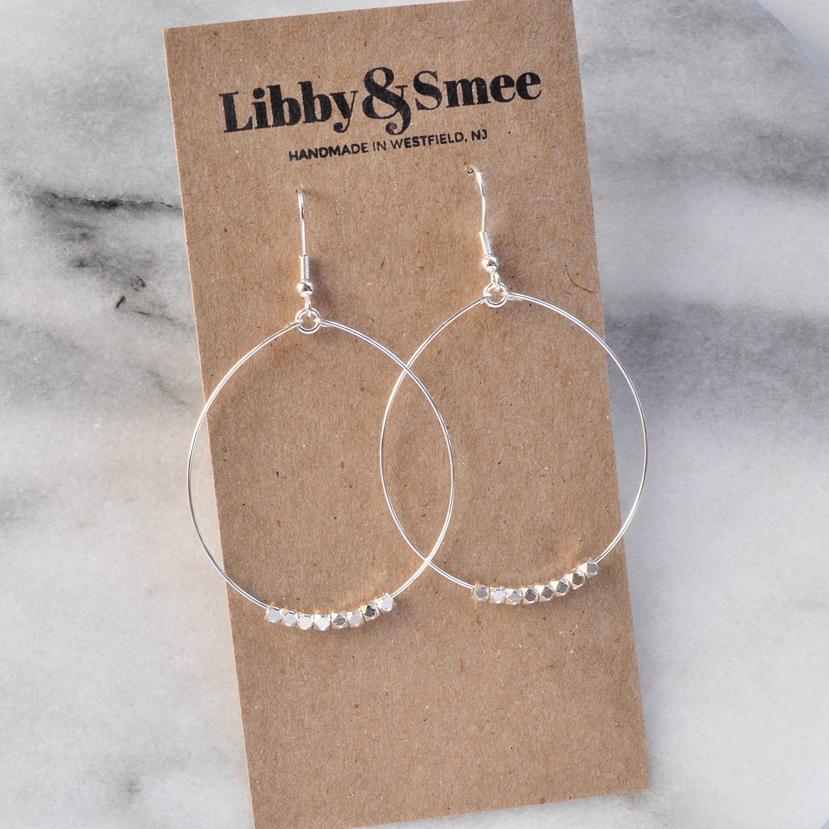 Large Gold Beaded Dangle Hoop Earrings