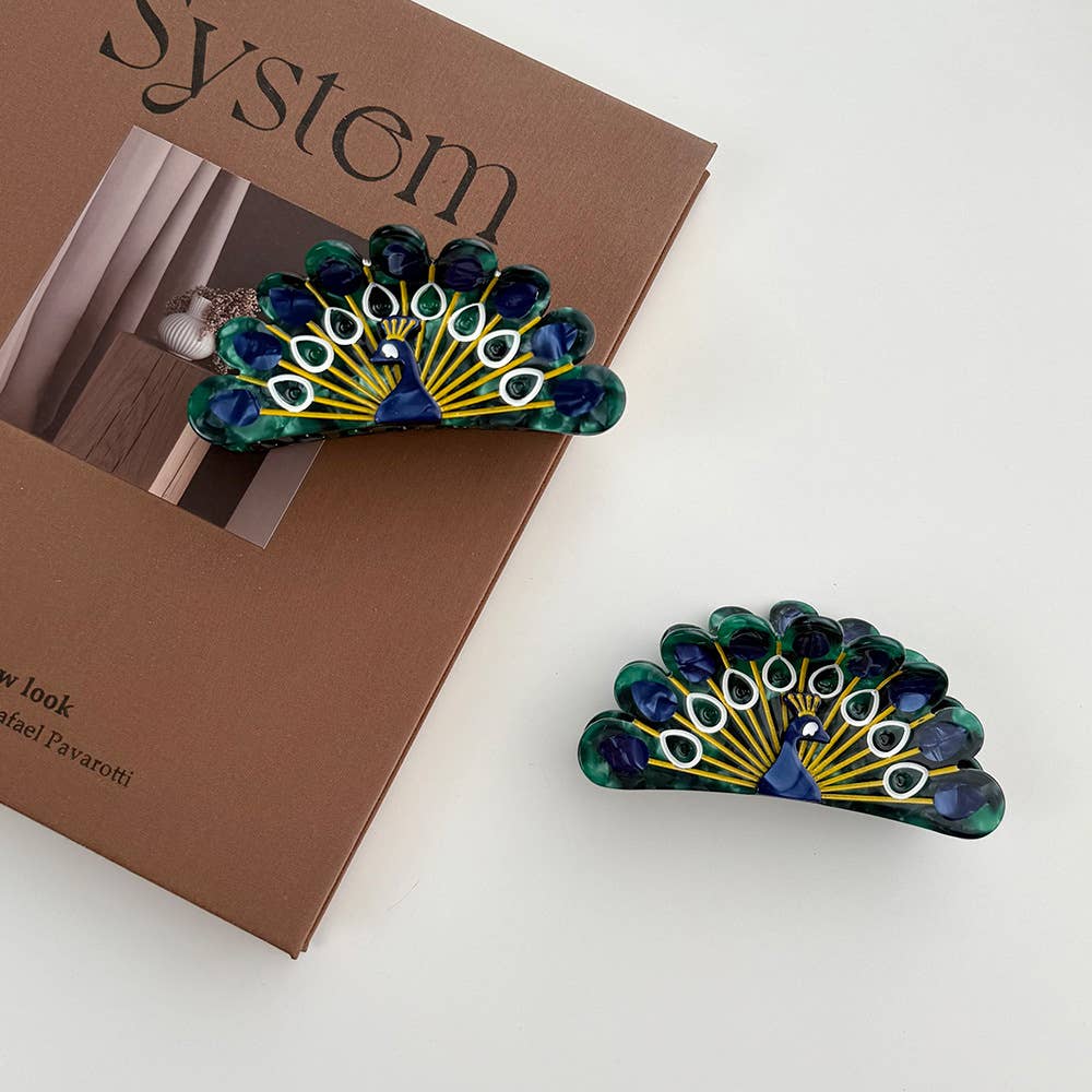 Elegant Peacock Feather Acetate Hair Claw Clip