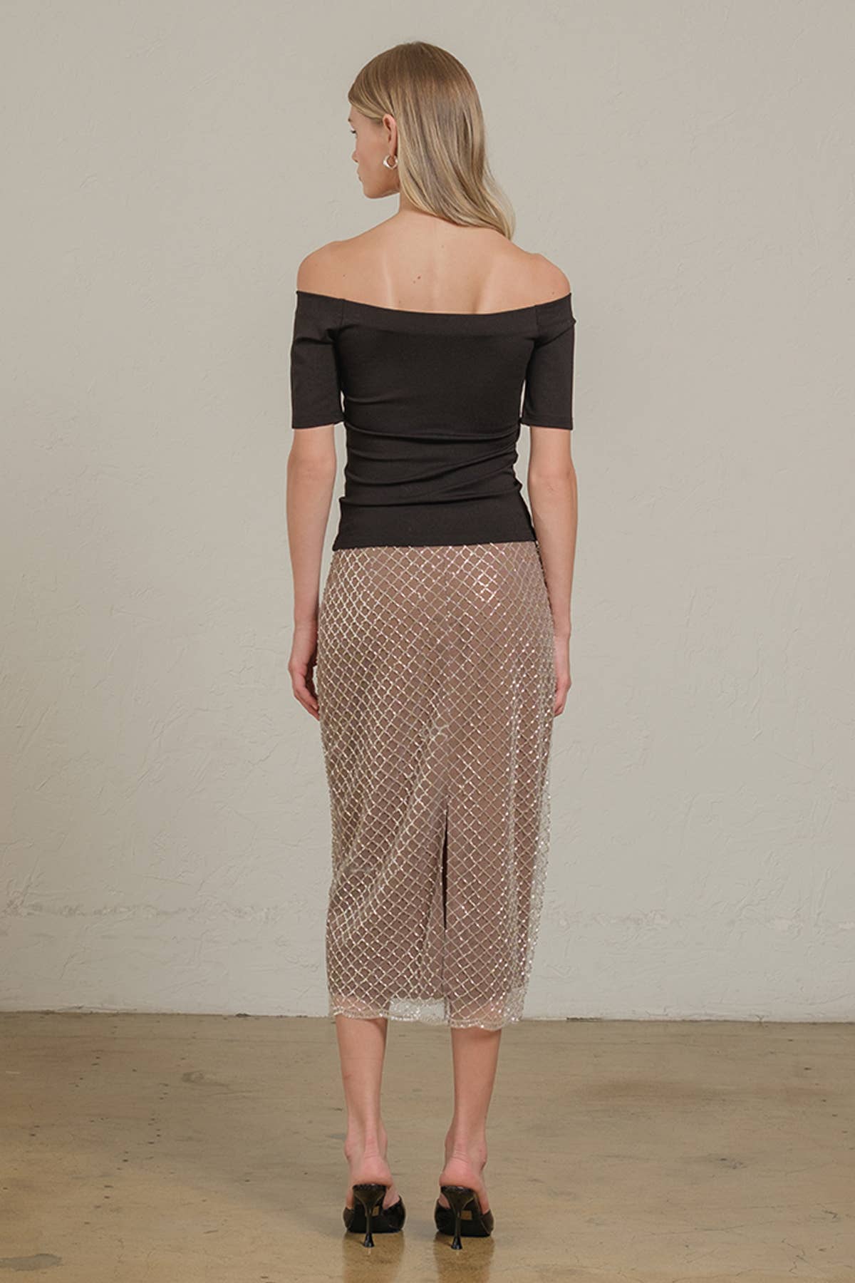 Beaded Midi Skirt with Back Slit & Zipper