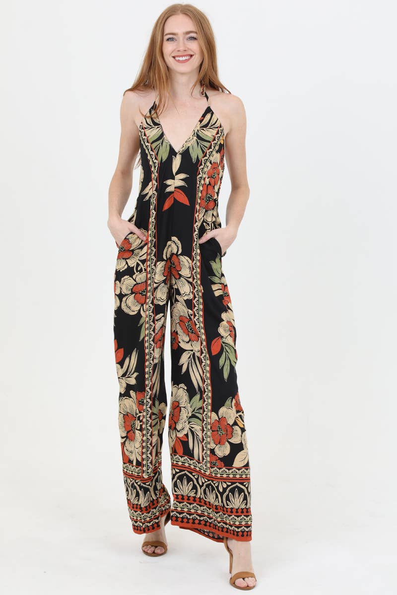 Midnight Bloom Halter Jumpsuit