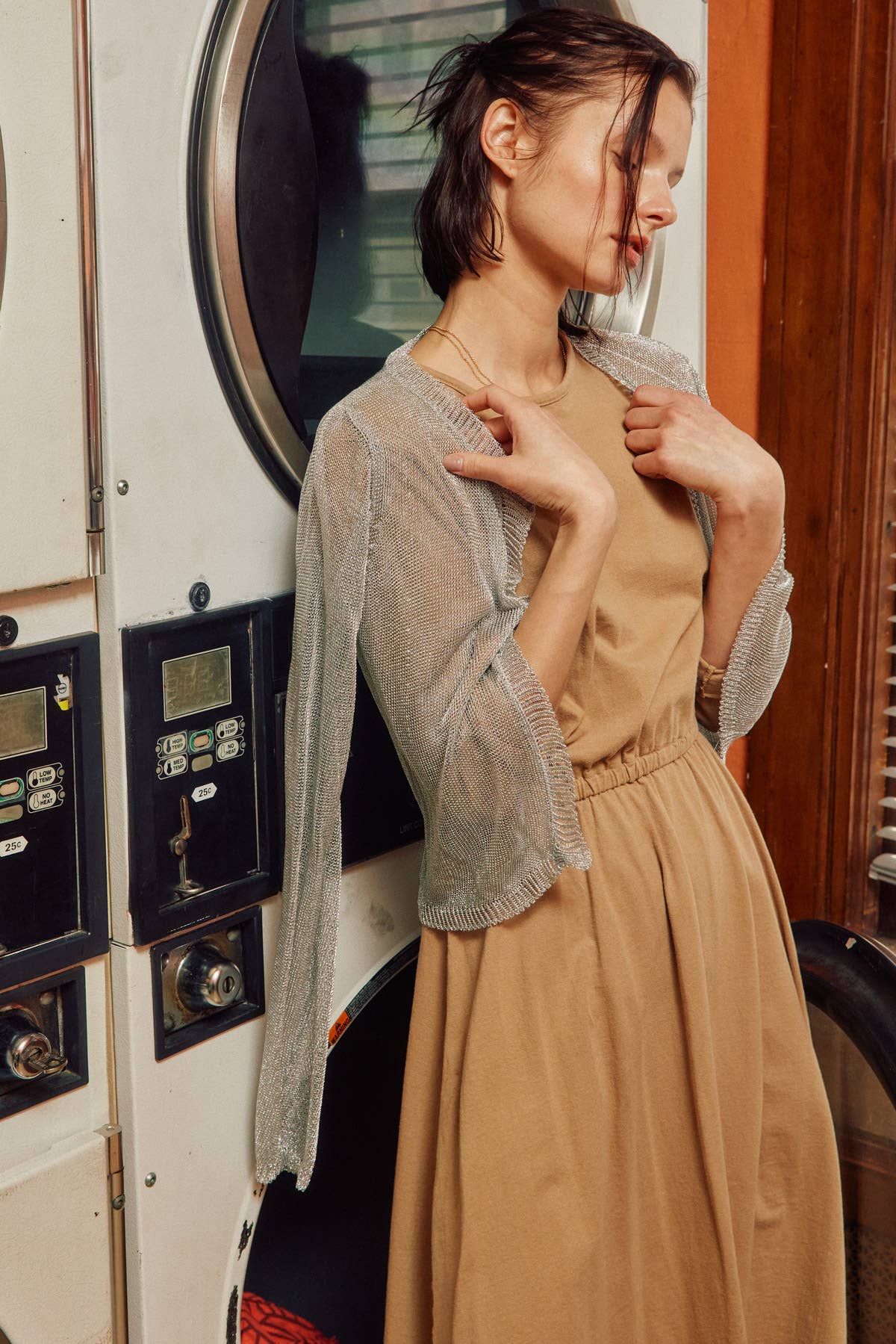 Metallic Open Front Cardigan