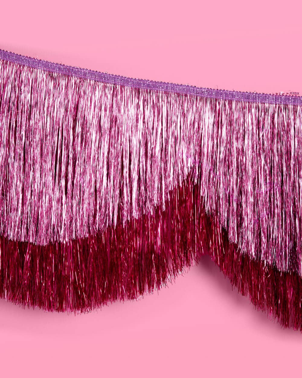Pink Scalloped Shimmer Fringe Tinsel Banner, 5 feet