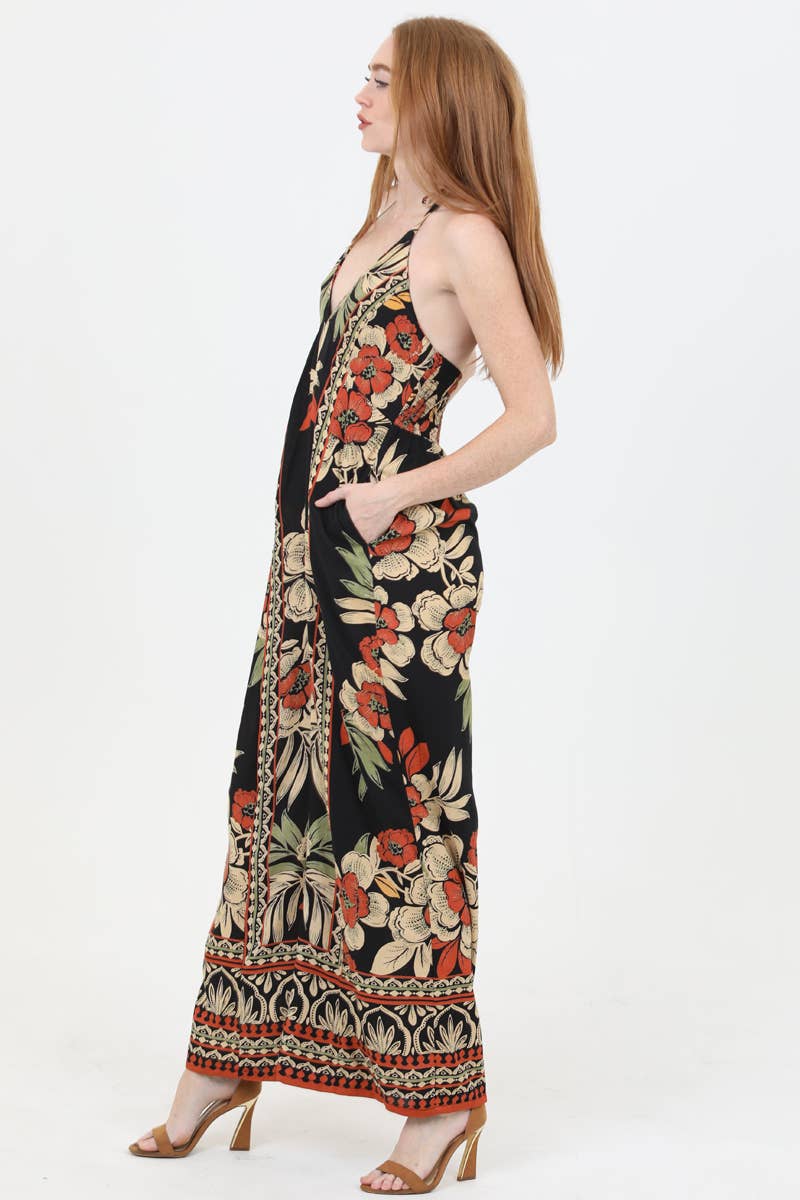 Midnight Bloom Halter Jumpsuit