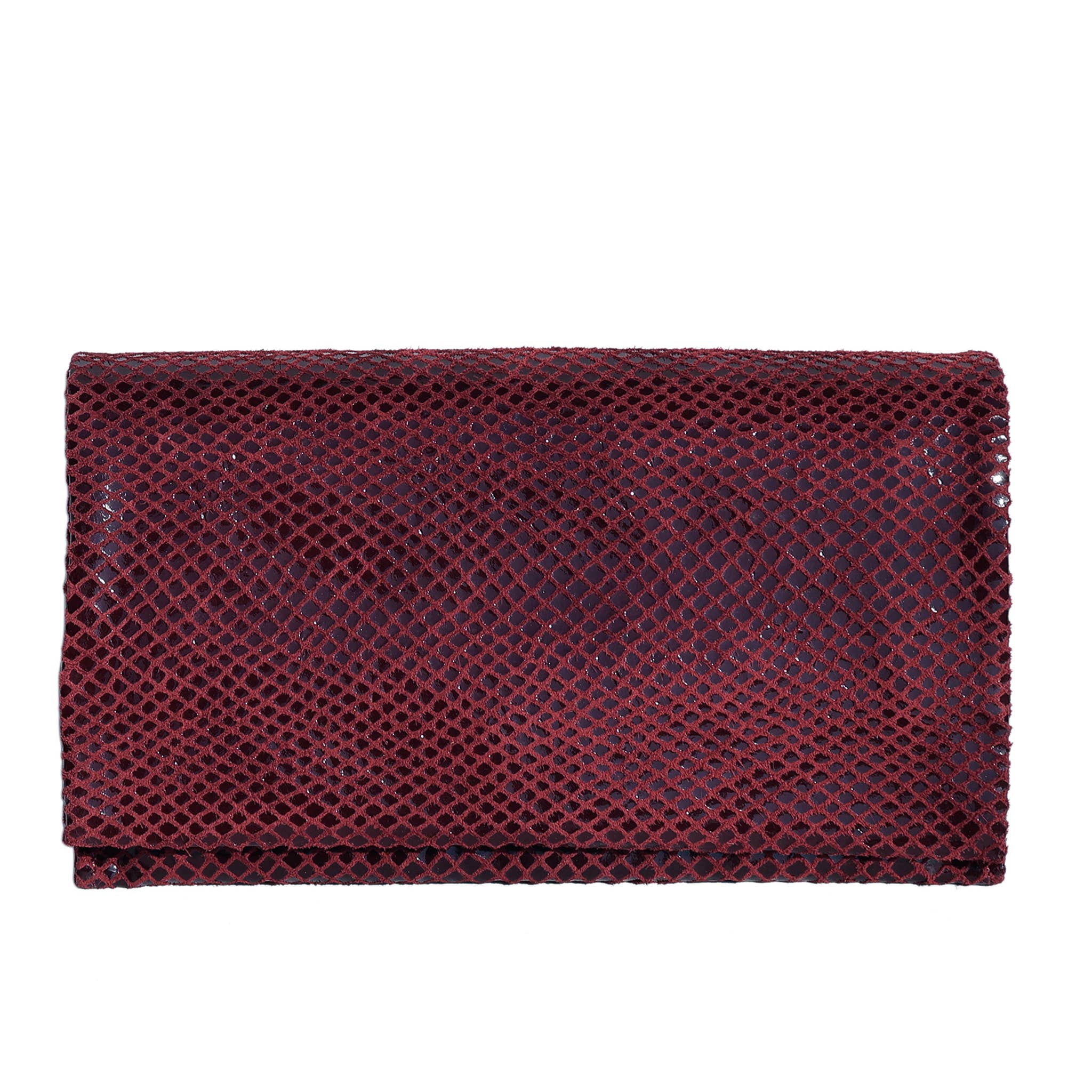 Gio Handcrafted Leather Wallet in rich burgundy with textured pattern and elegant fold-over design for stylish organization