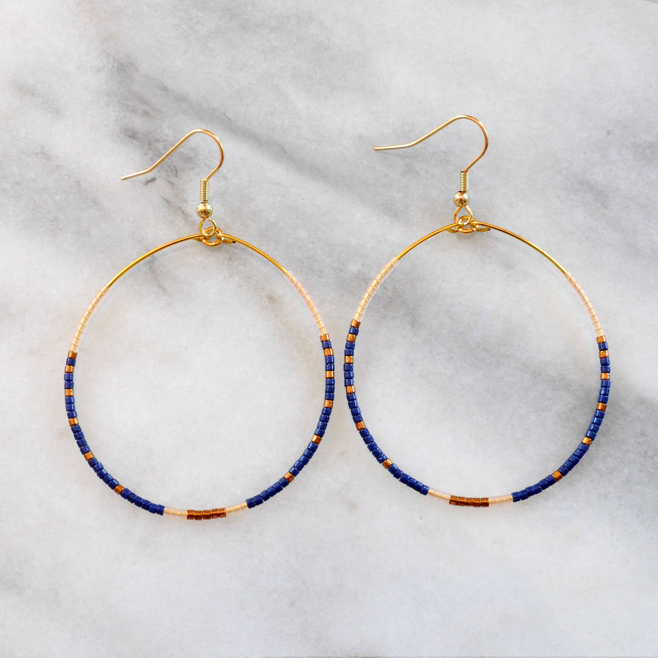 Large Gold Beaded Dangle Hoop Earrings