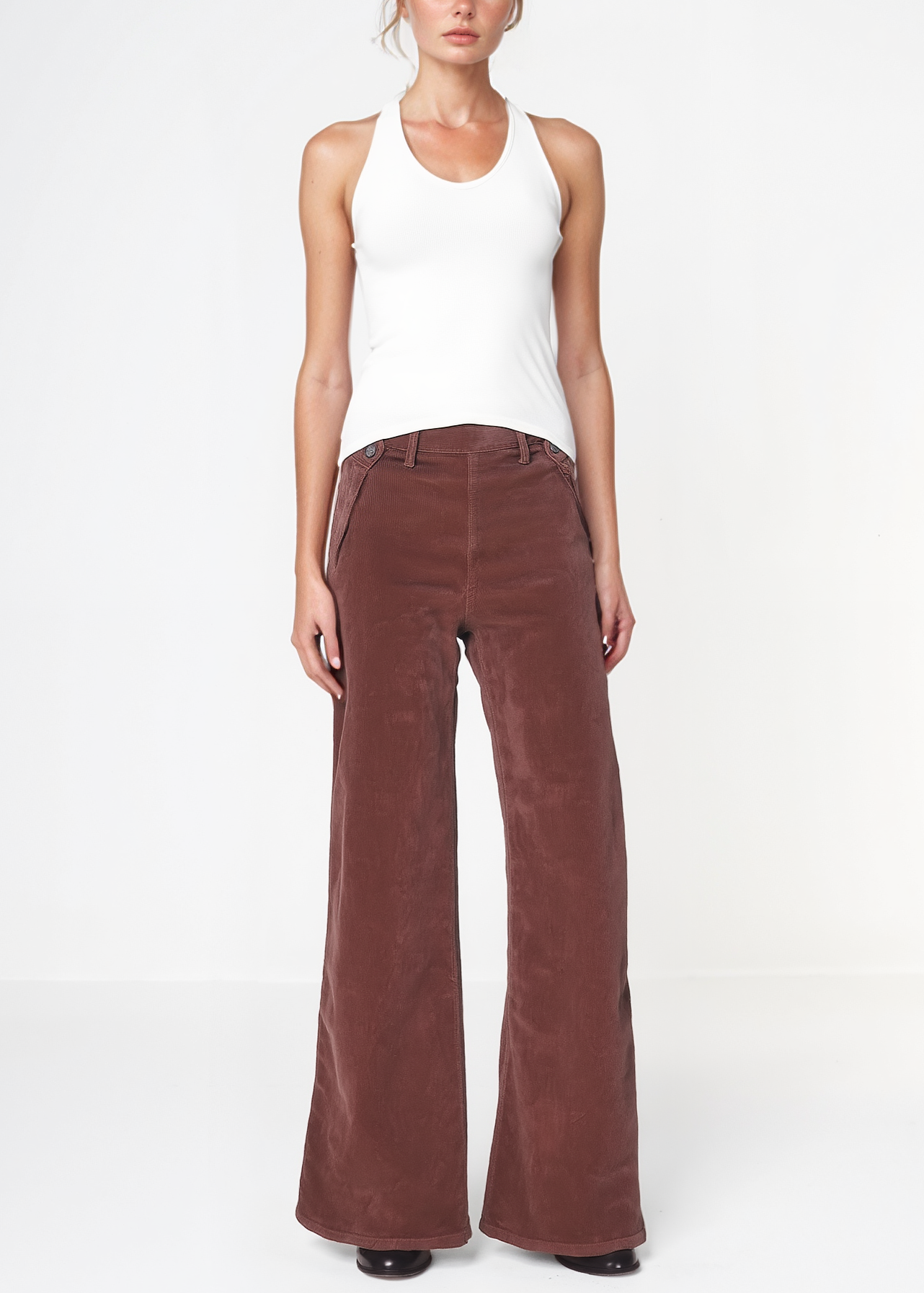Dina High Waisted Wide Corduroy In Brown