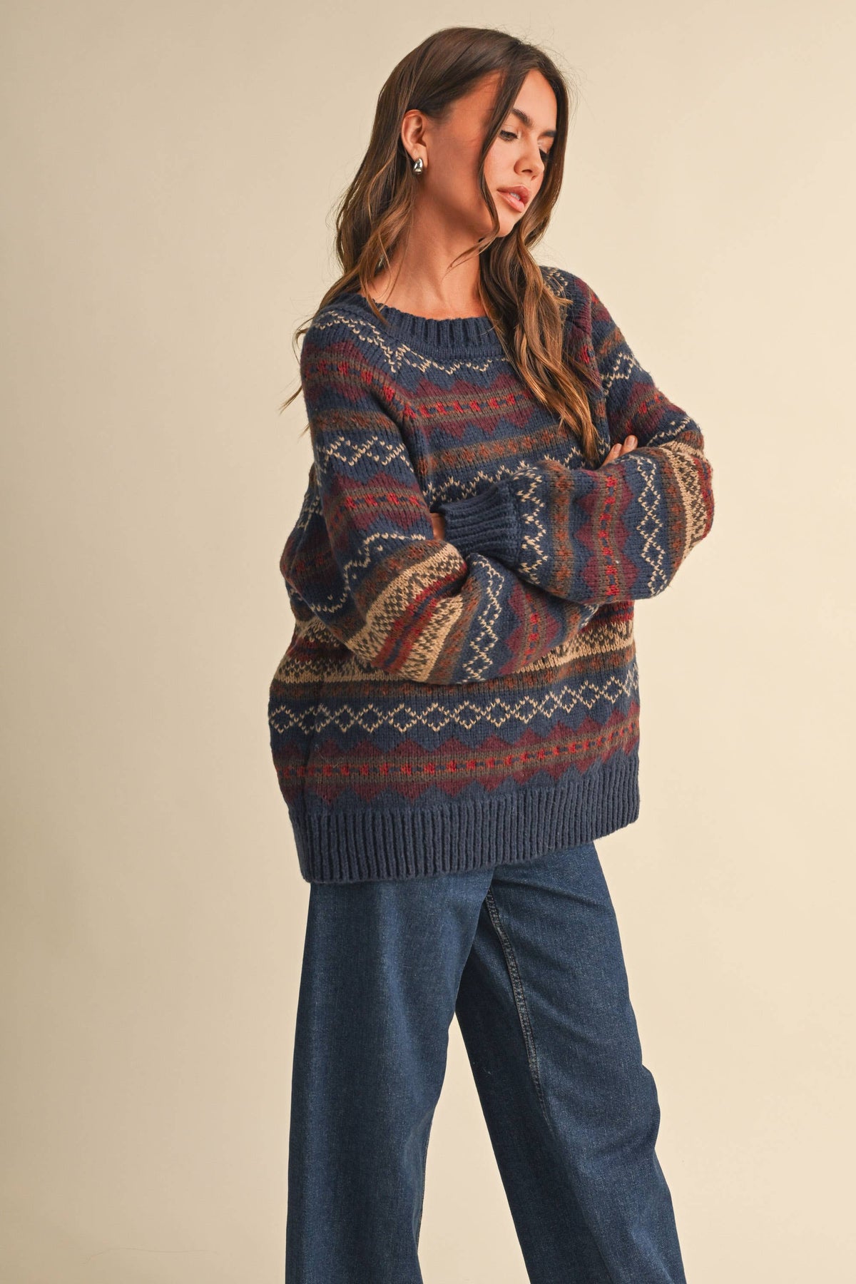 IT4703 LONG SLEEVED FAIR ISLE SWEATER