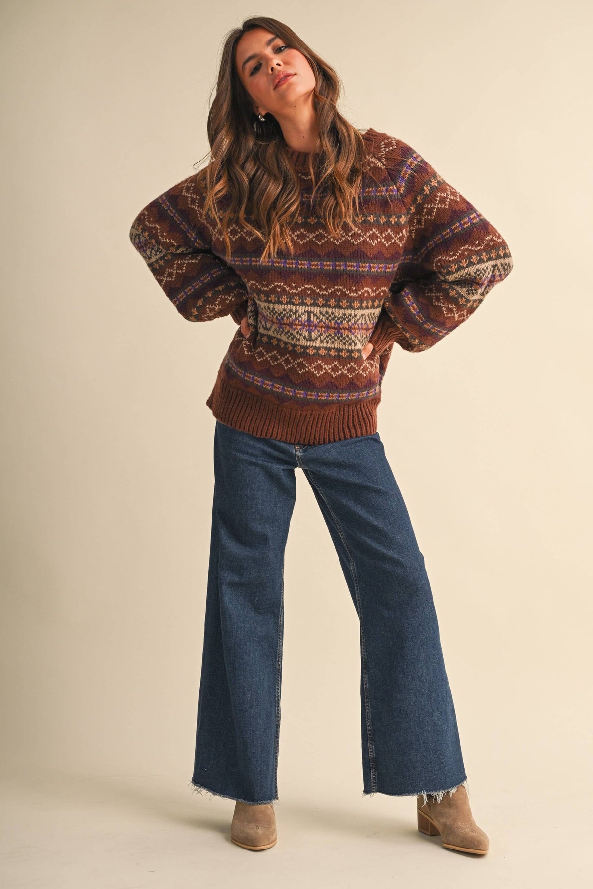 IT4703 LONG SLEEVED FAIR ISLE SWEATER