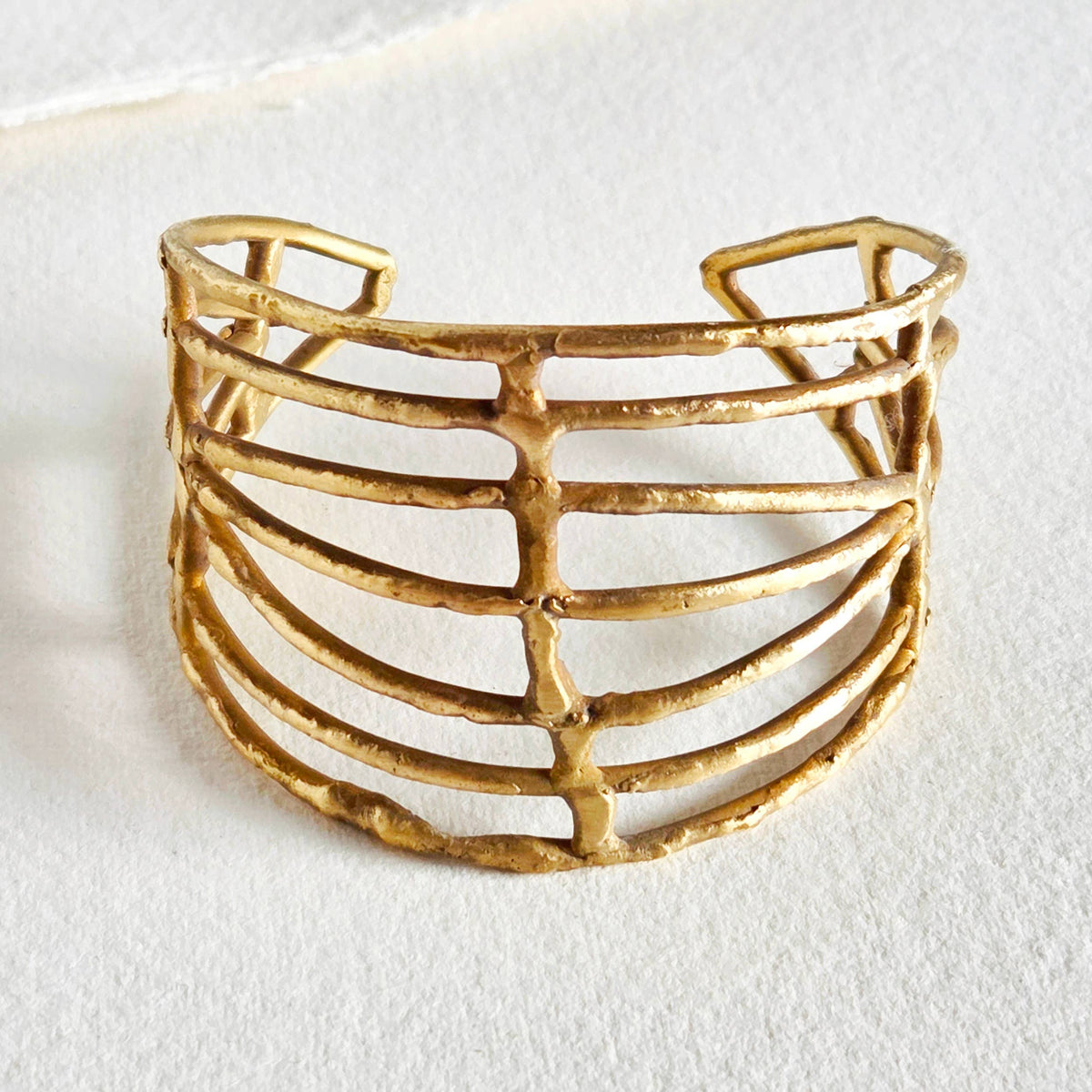 Brass caged irregular handcrafted cuff bracelet