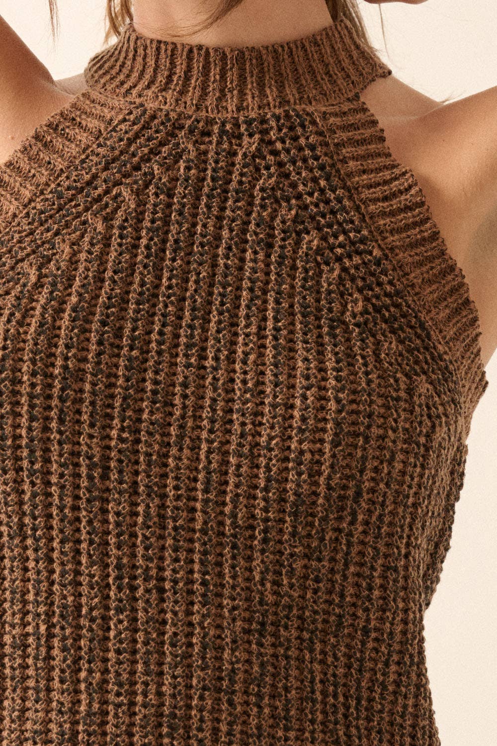 Solid Rib-Knit Halter Racerback Sweater Tank Top