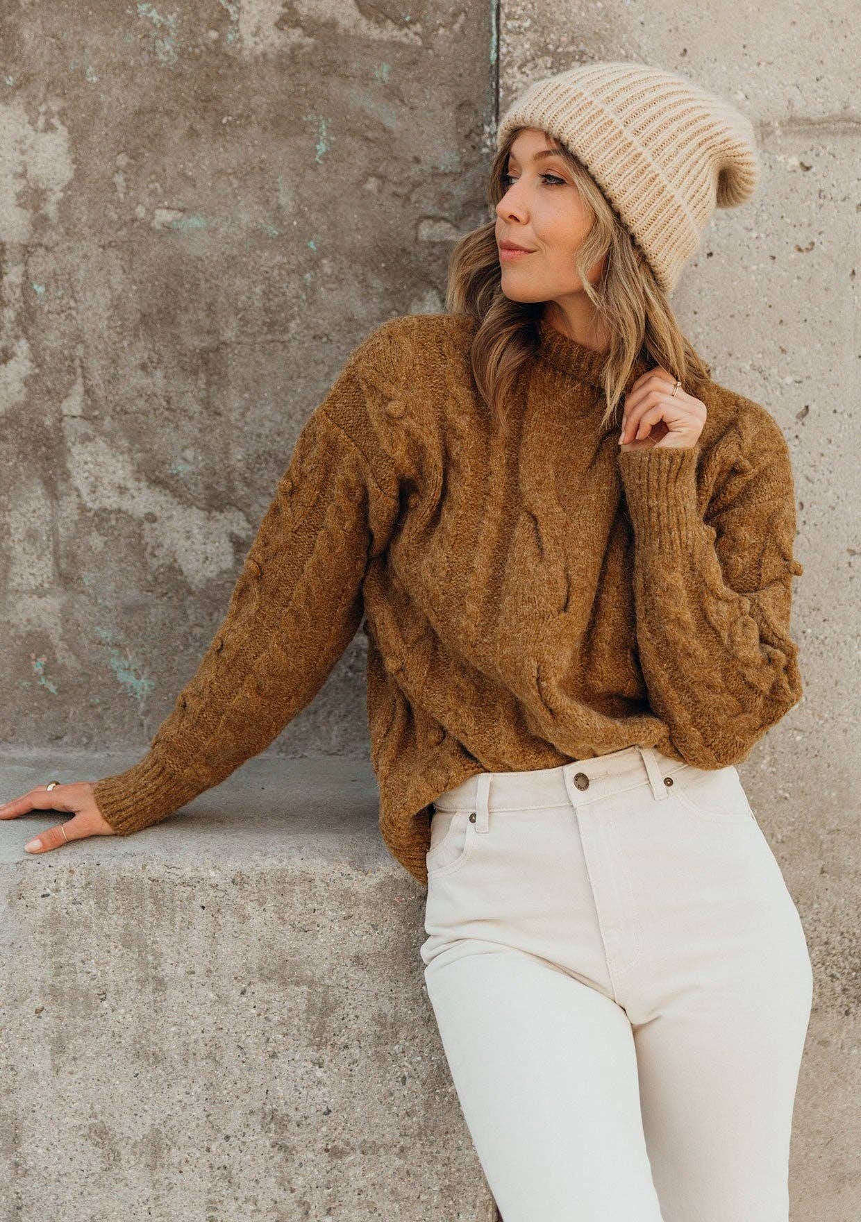 Cable Knit Mock Neck Cozy Sweater