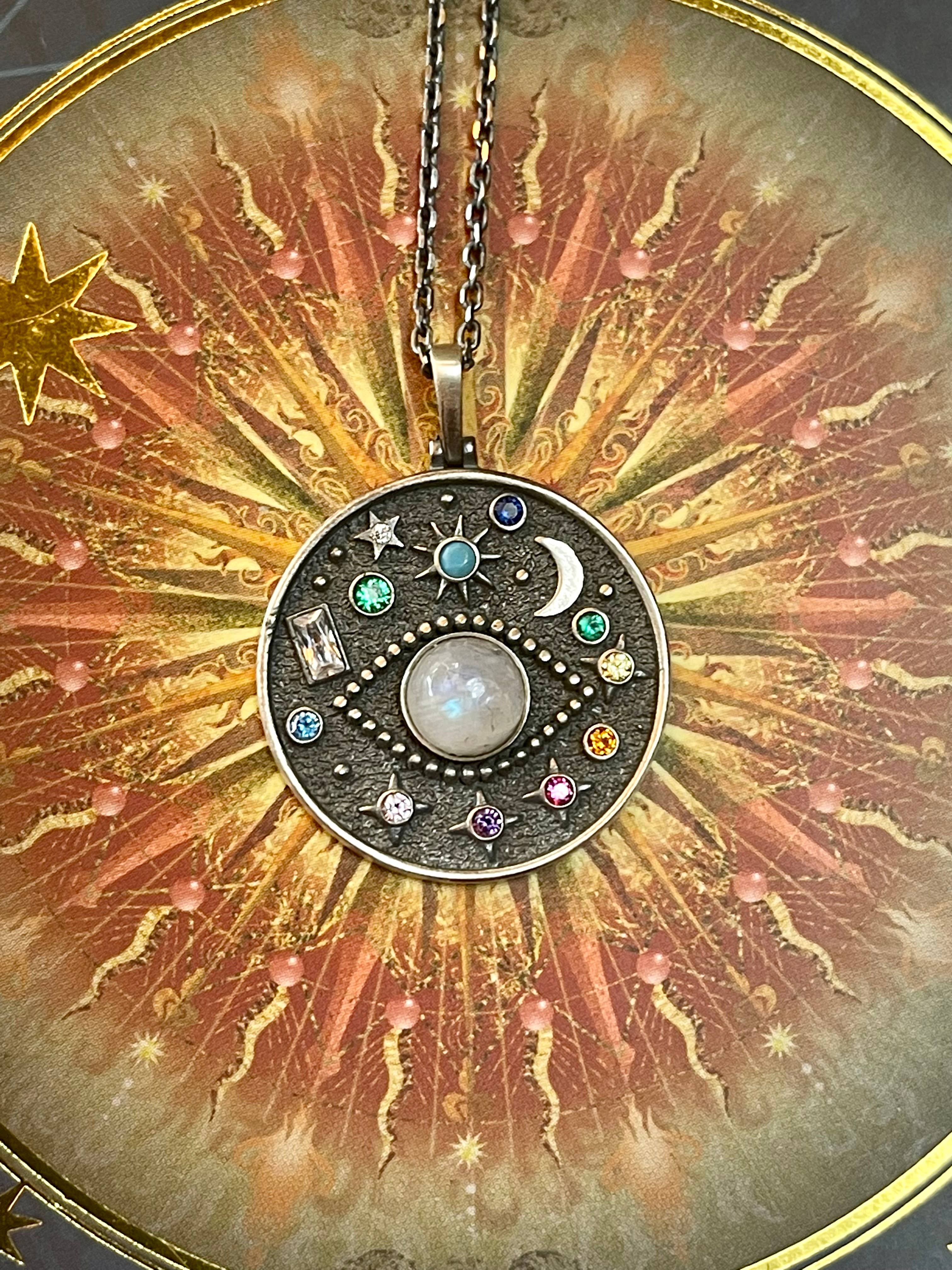 EVIL EYE MOONSTONE Celestial Sterling Silver Necklace