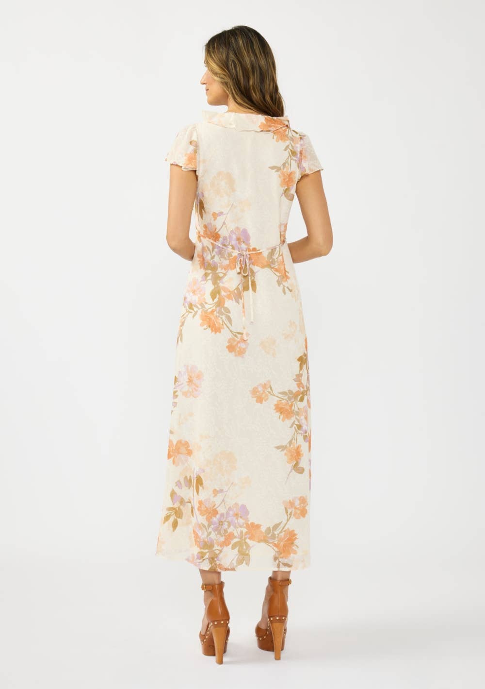 Ruffle V-Neck Button Front Maxi Dress