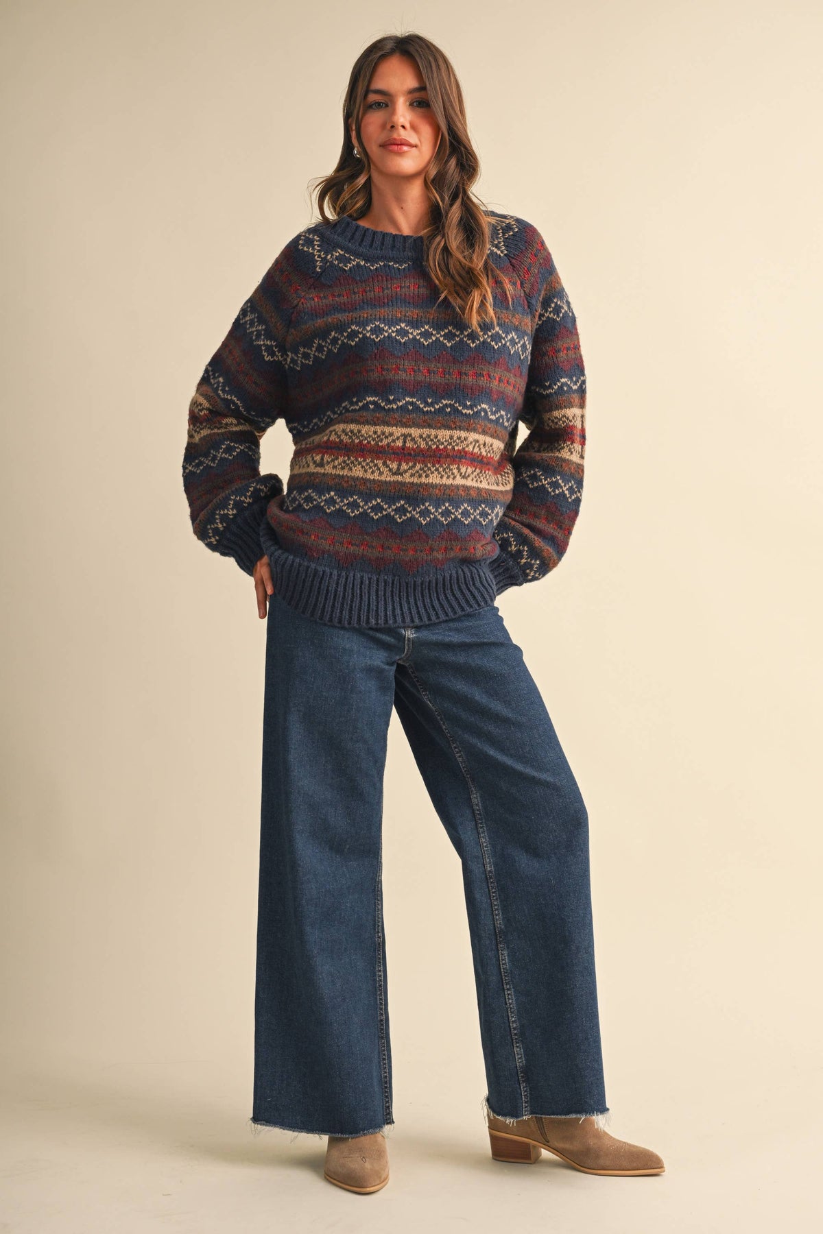 IT4703 LONG SLEEVED FAIR ISLE SWEATER