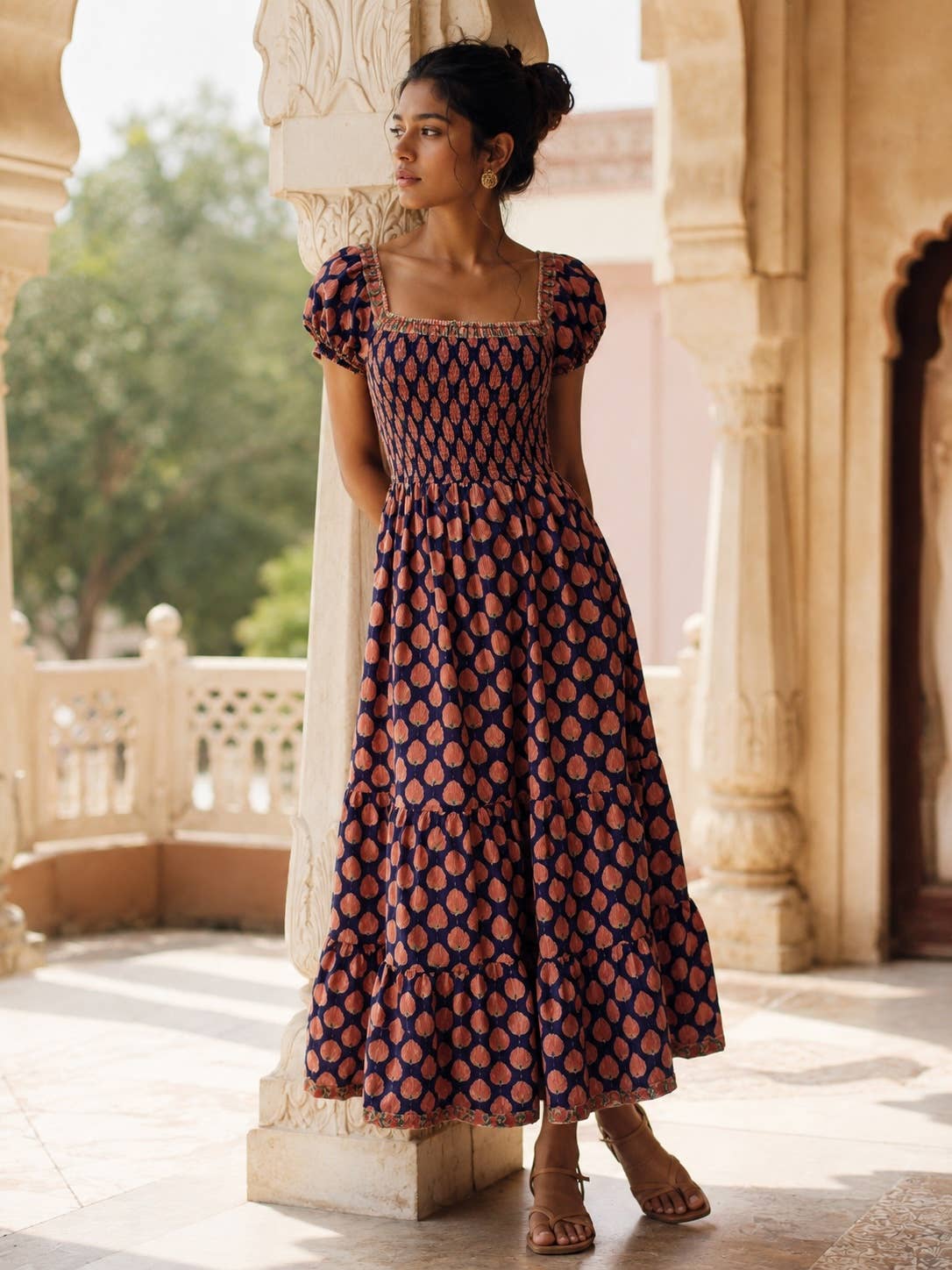Block Printed Smock Dress (Paloma: Mulberry Bloom)