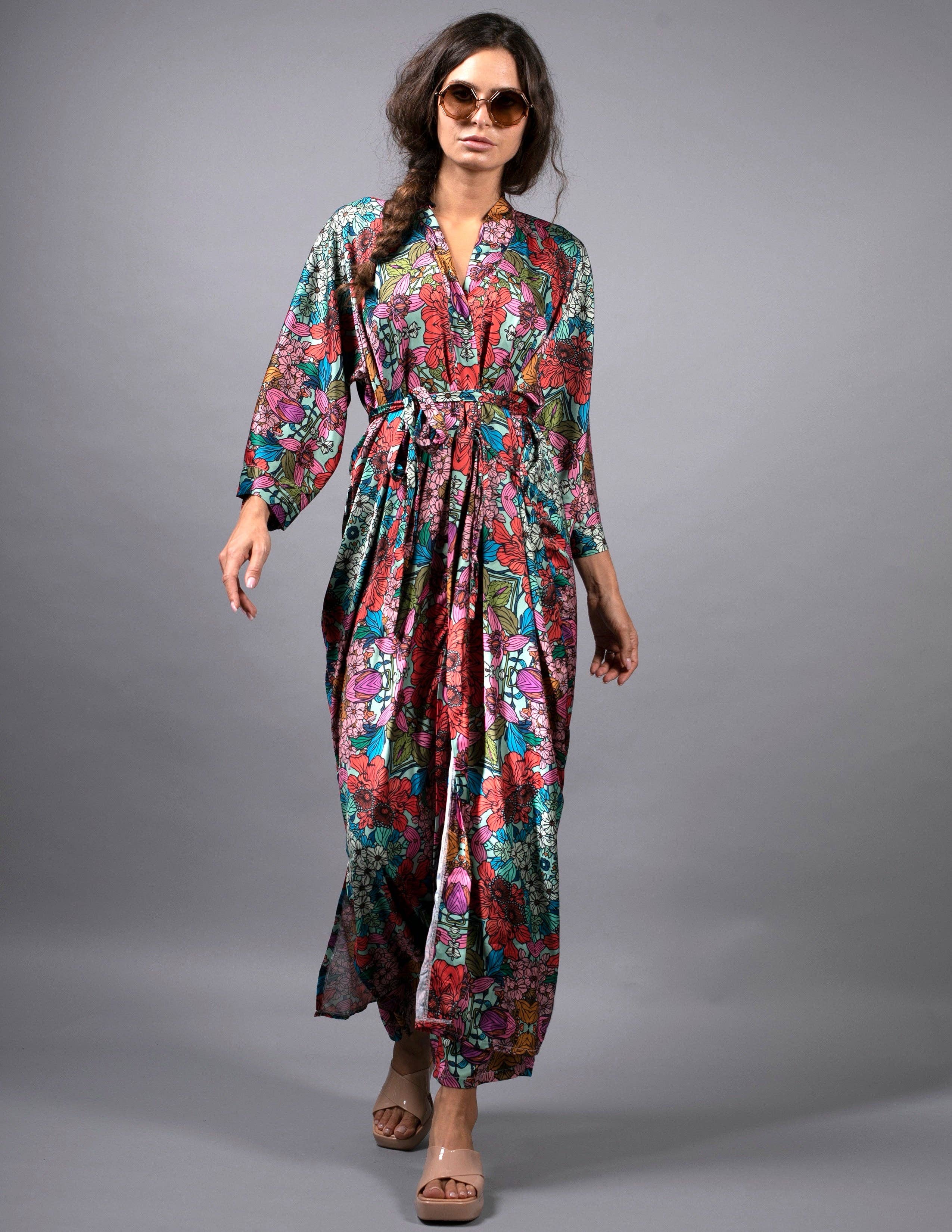 Terracotta Garden Satin Kimono