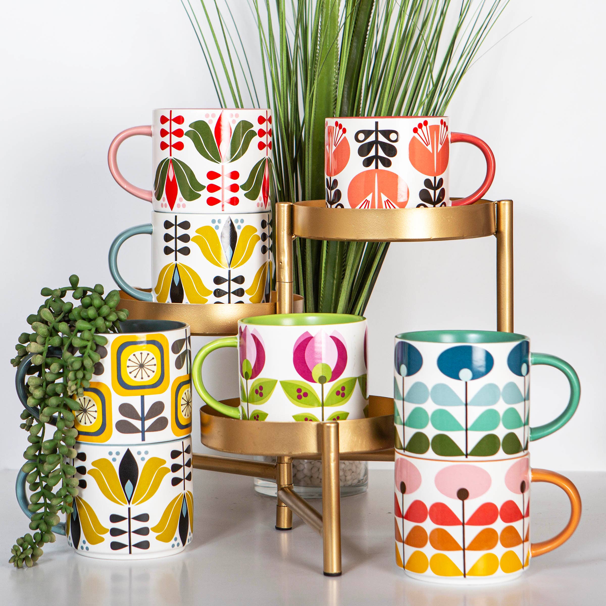 Green Mod Flower Holiday Mid Century Stackable Coffee Mug