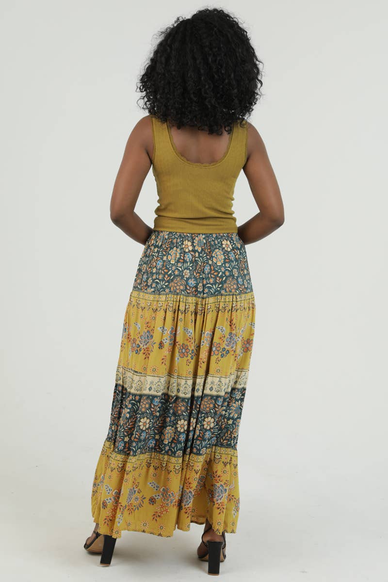 Crochet Floral Print Maxi Skirt