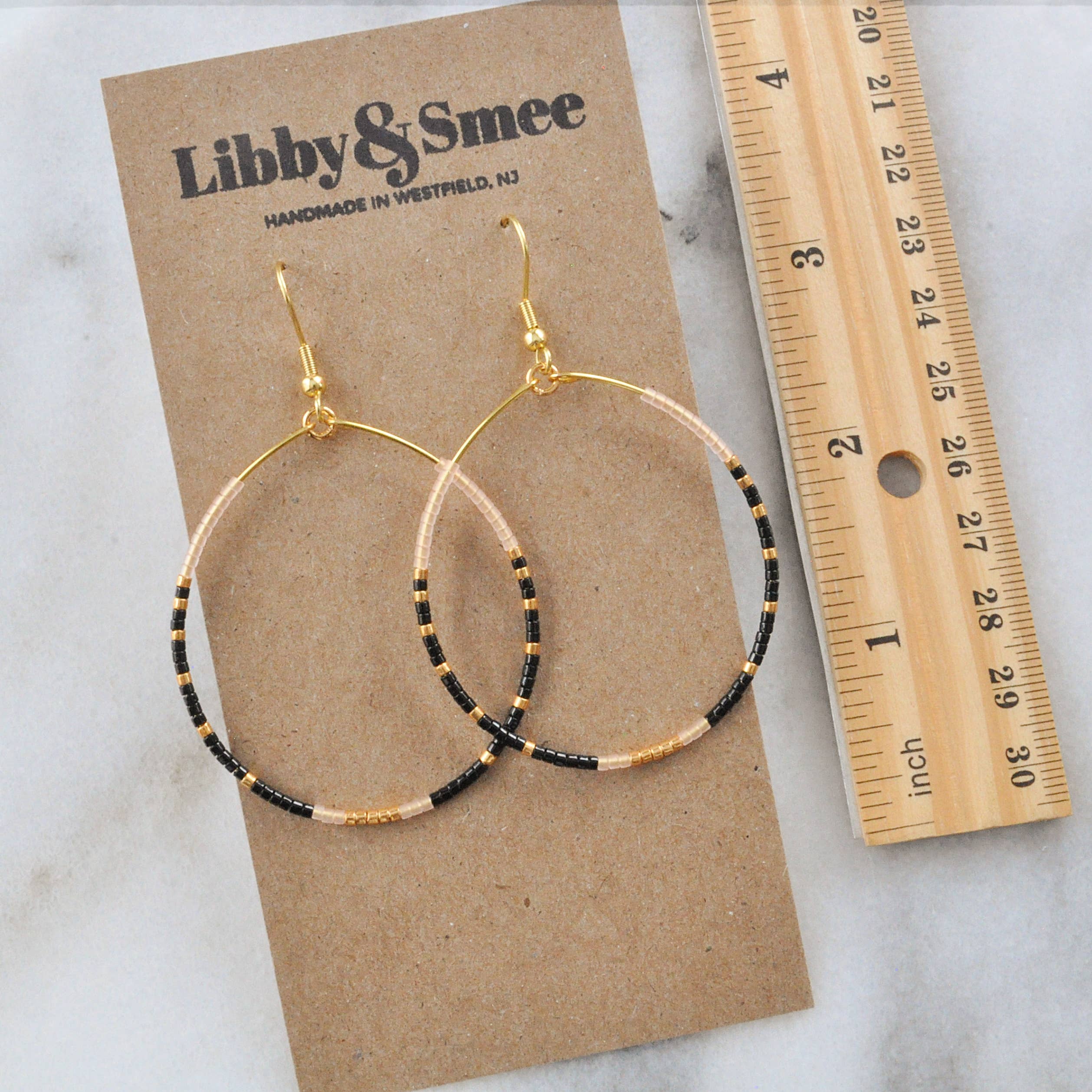 Large Gold Beaded Dangle Hoop Earrings