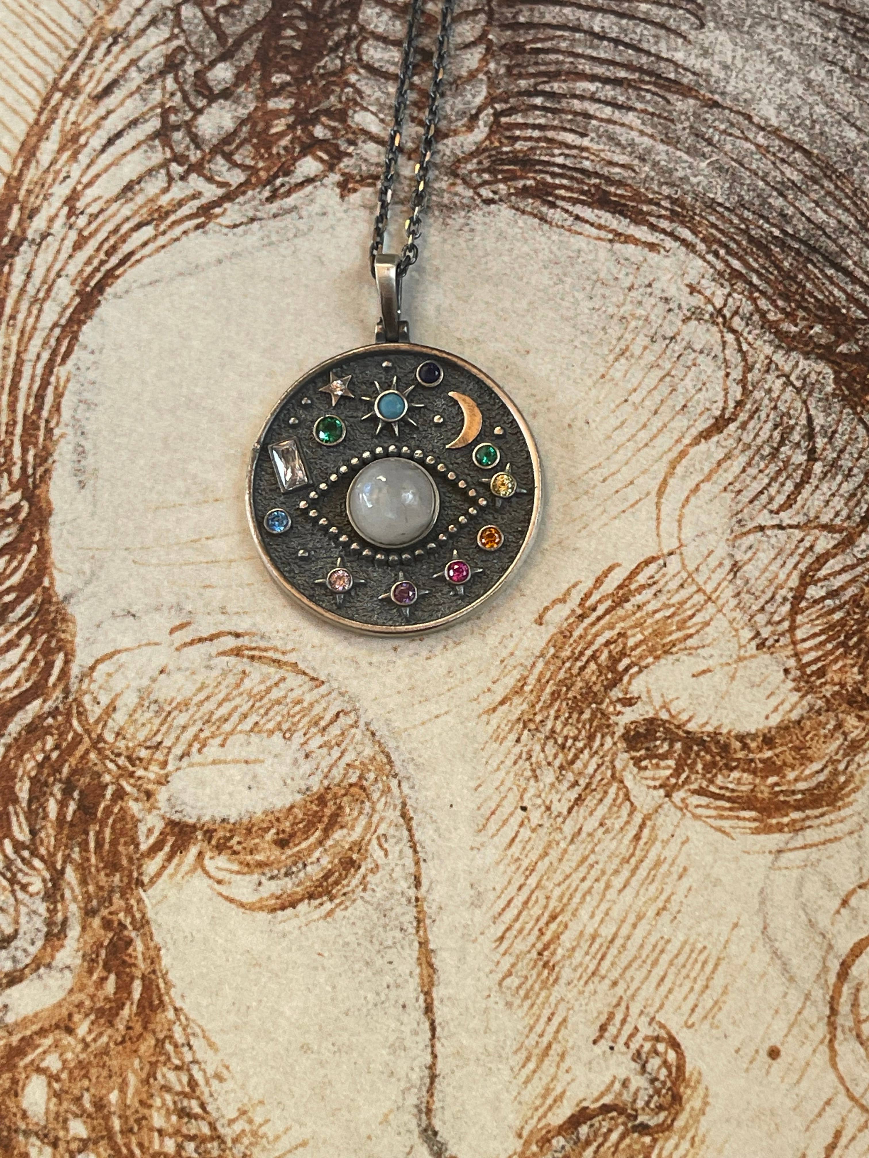 EVIL EYE MOONSTONE Celestial Sterling Silver Necklace